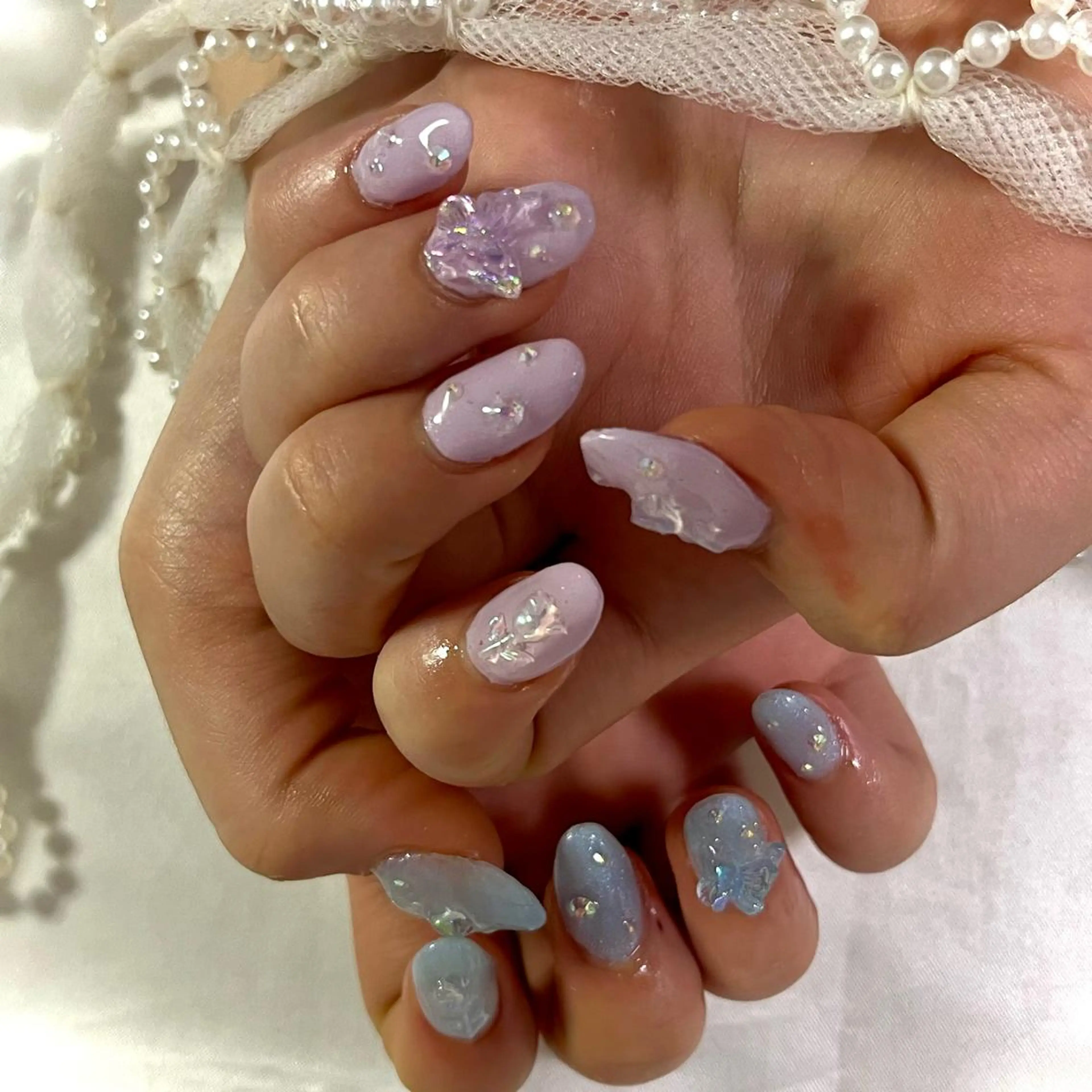 ネイル ブルー 韓国ネイル 水色 パープル 韓国ネイル💠 Tomoのネイルデザイン