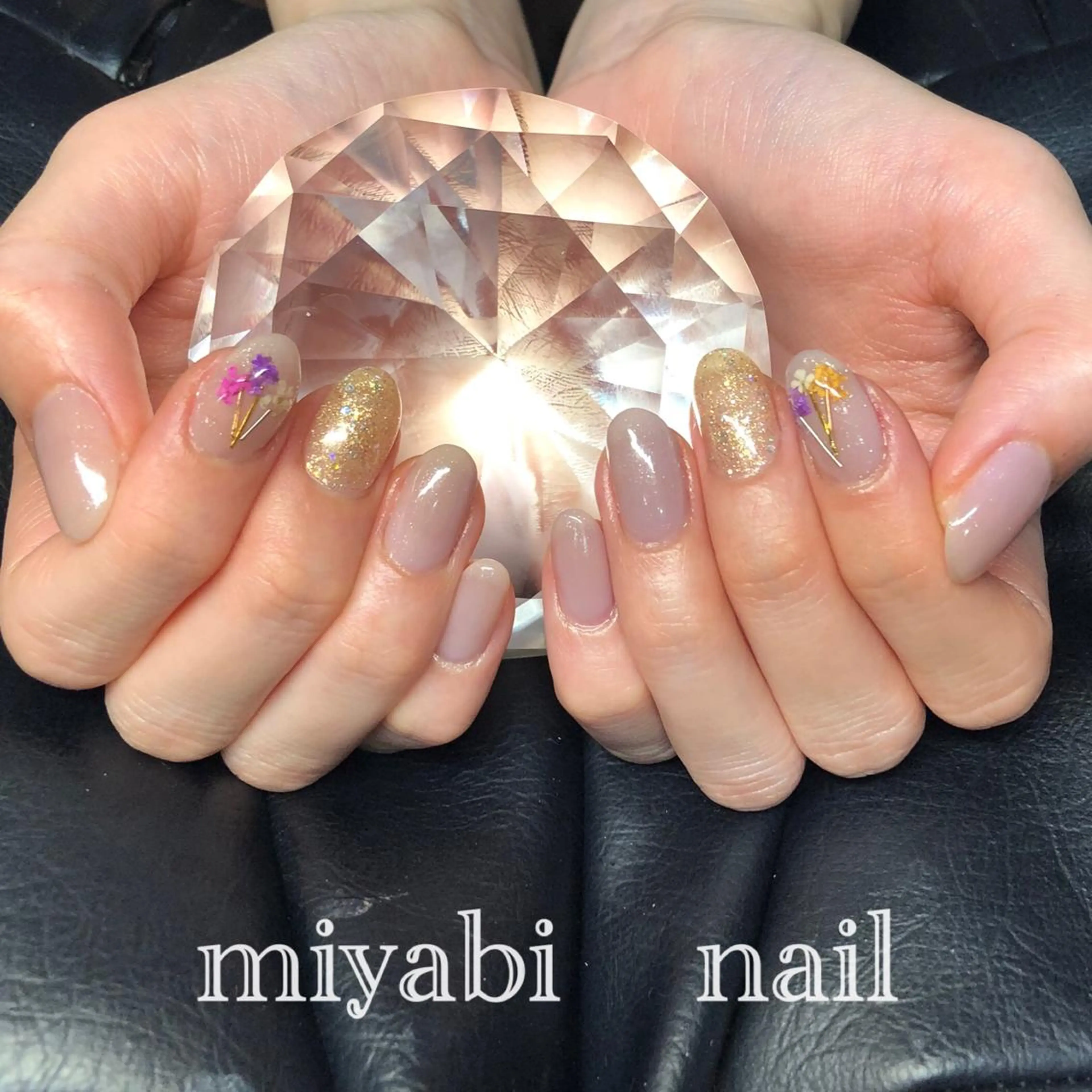 ネイル アートネイル ラメ(グリッター) 持ち込み パープル ハンドネイル miyabi nail 桂川駅近くのネイルデザイン