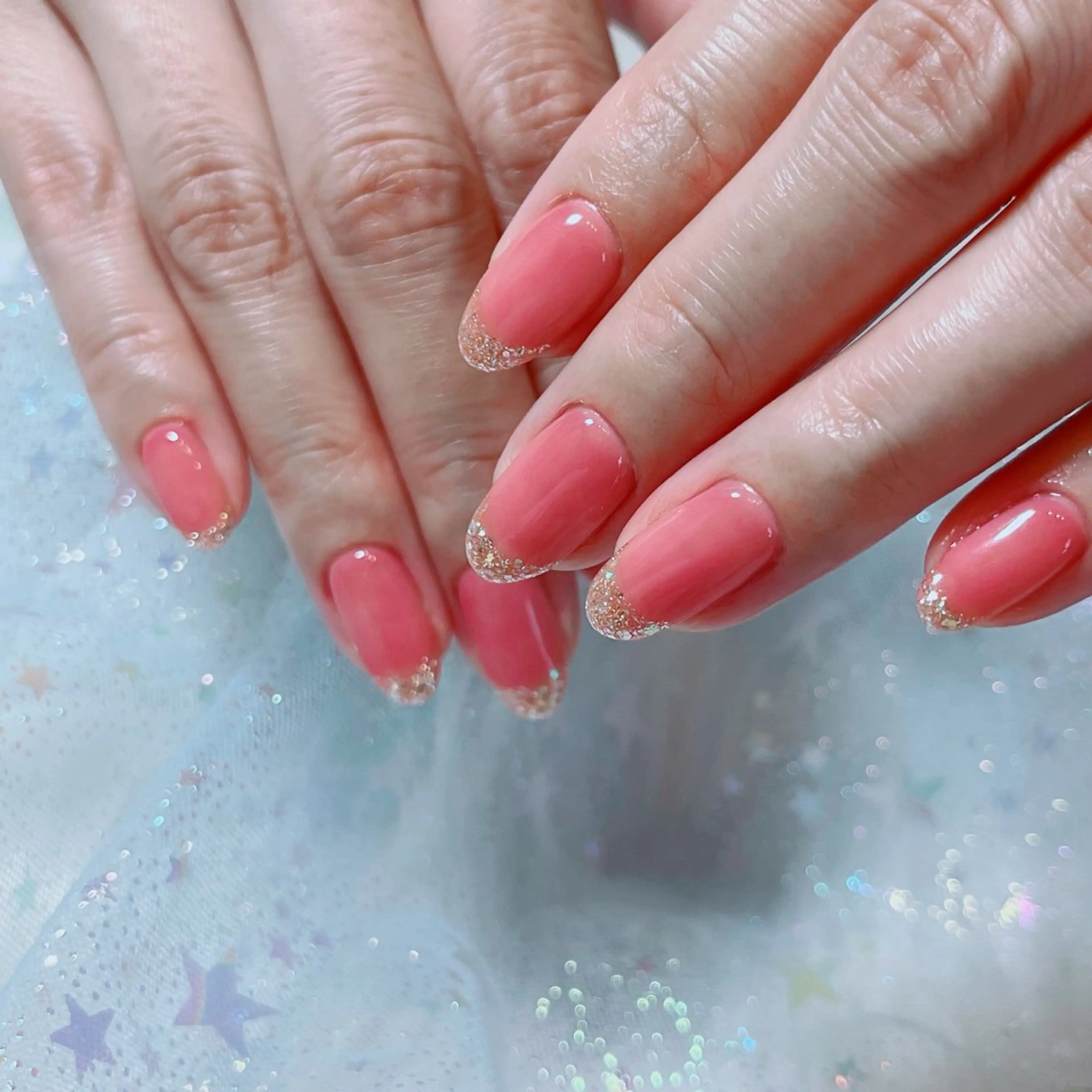 ネイル フレンチネイル キラキラネイル ラメ(グリッター) ハンドネイル ruirui.naildesign所属・RUI ☆のネイルデザイン