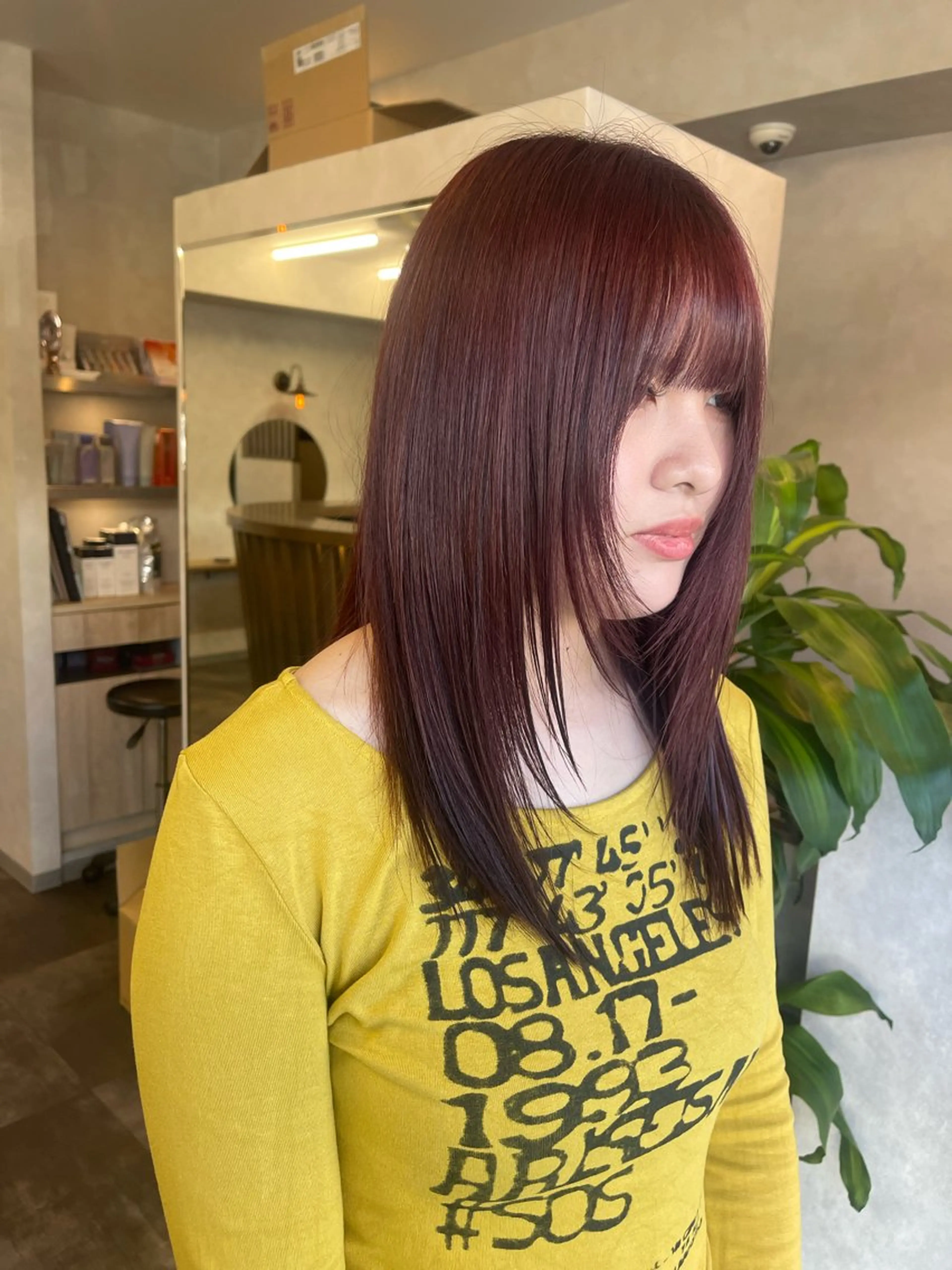 ミディアム カラー ボルドーカラー ヘアカラー ダブルカラー /まつ毛パーマ🎀のヘアスタイル