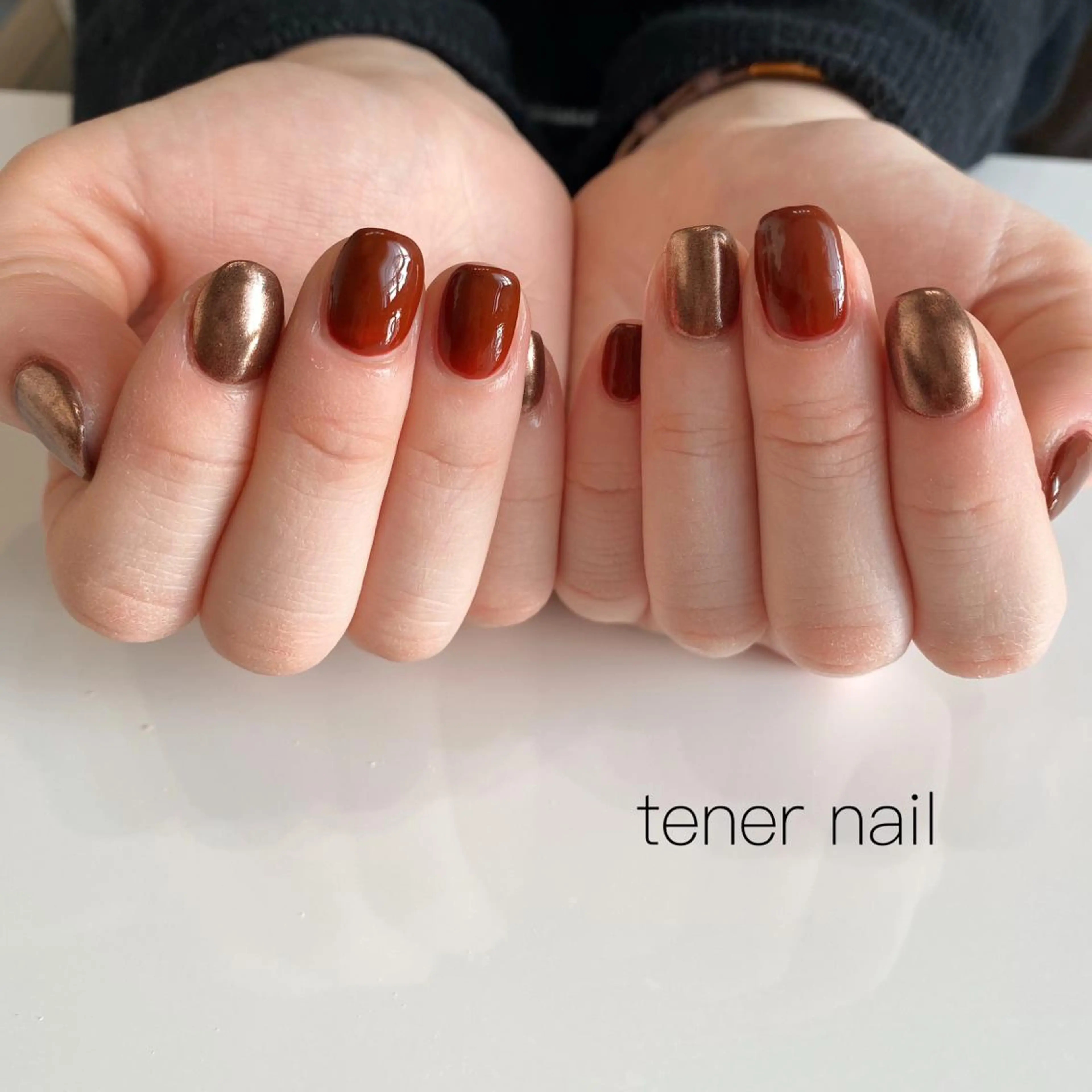 ネイル ボルドー ブラウン ミラーネイル テネルネイル tener nailのネイルデザイン
