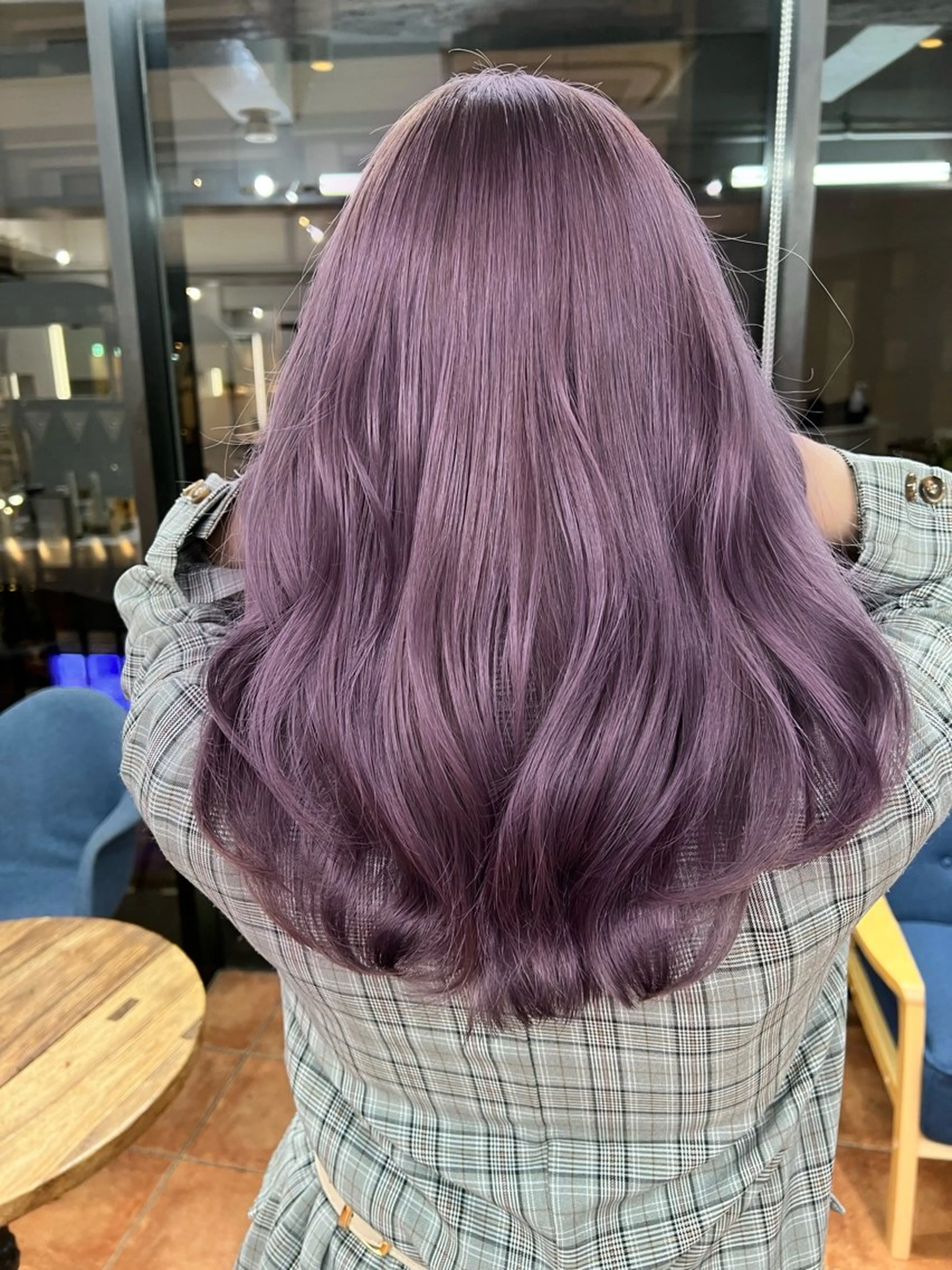 ロング ヘアカラー ブリーチなしピンク 縮毛艶髪矯正/吉村のヘアスタイル