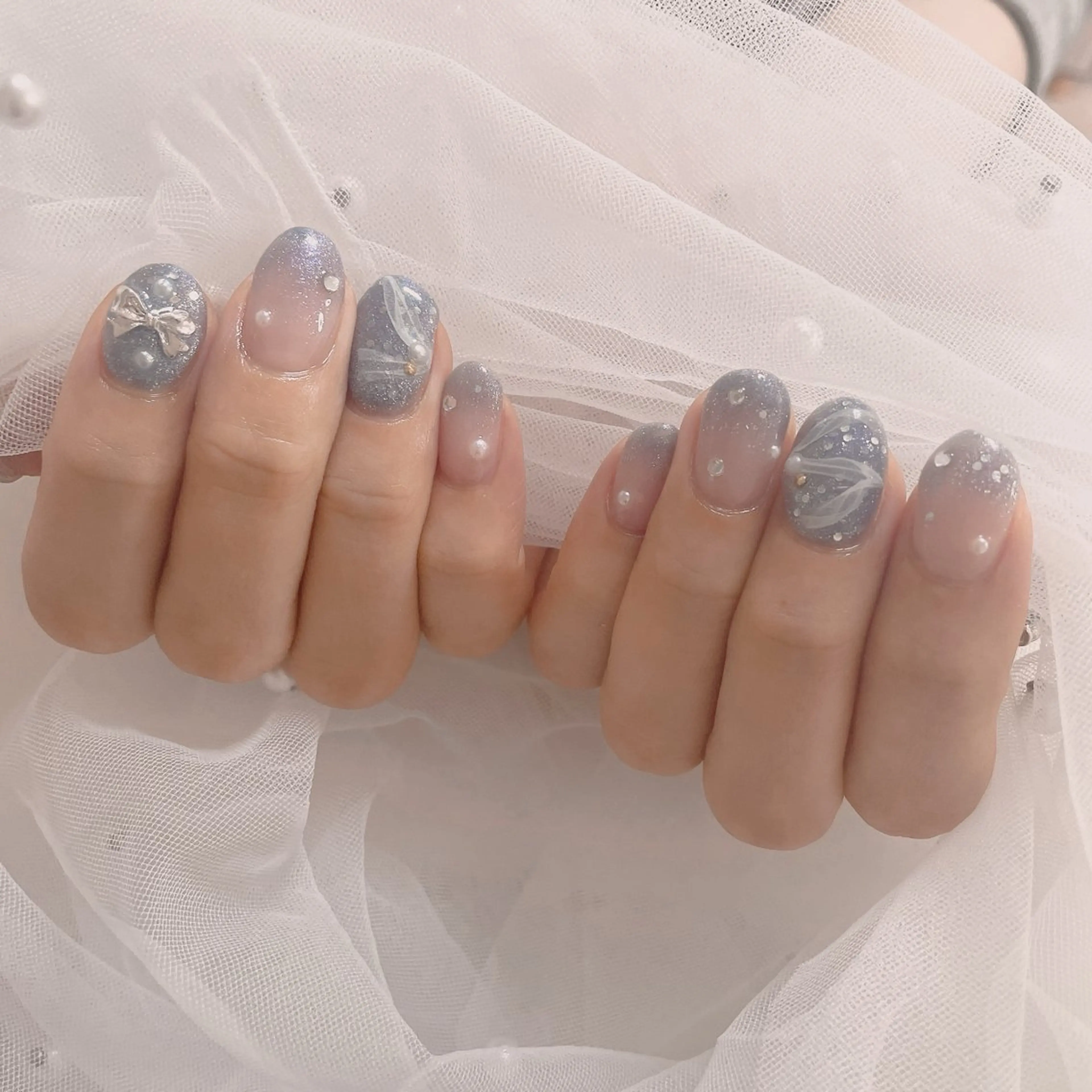 ネイル リボン シンプルネイル ワンホンネイル ハンドネイル ネイルサロン なっちゃん(古千谷)のネイルデザイン