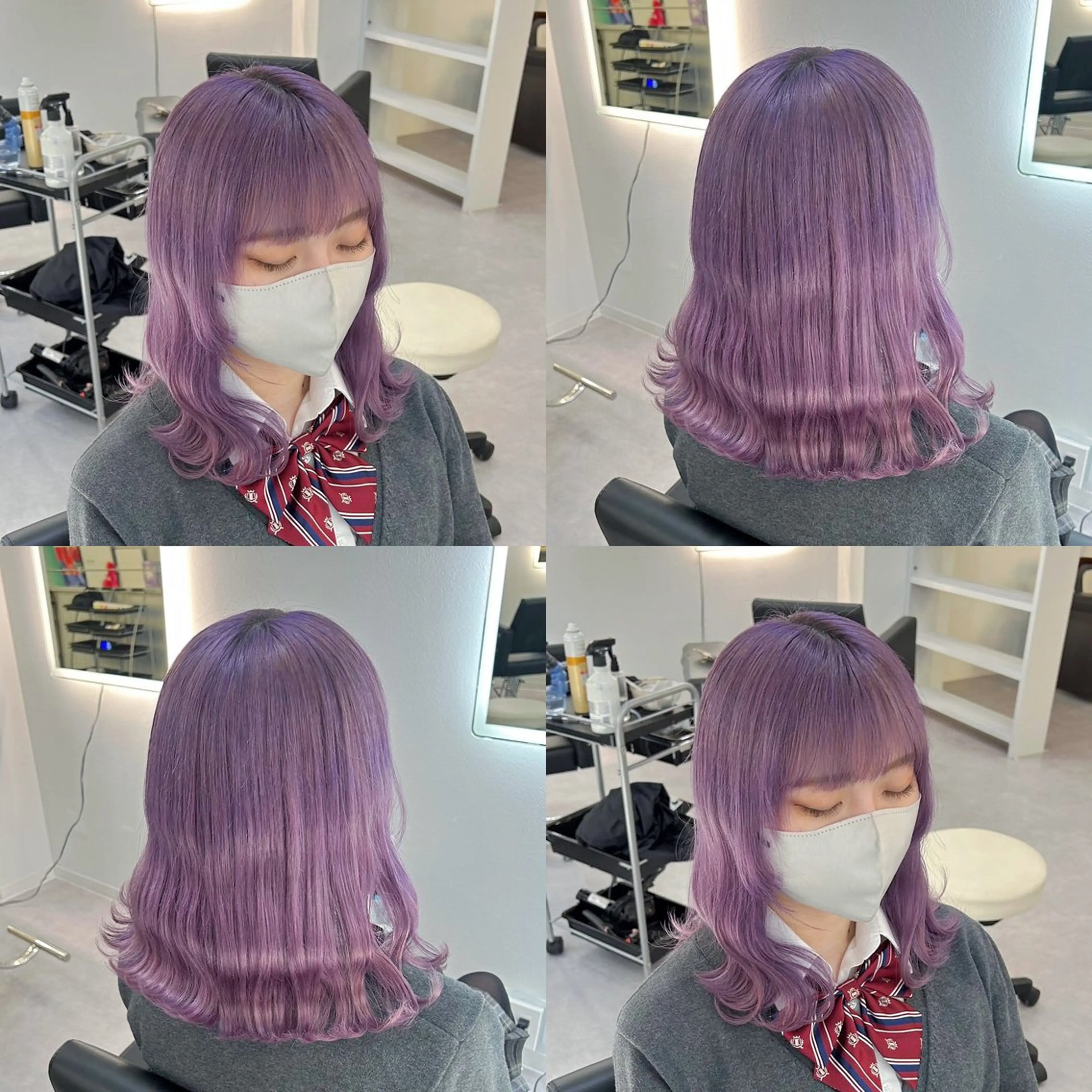 ミディアム カラー パープルカラー ヘアカラー トリートメント ブリーチ&エクステ 🥀ケアカラー特化のヘアスタイル
