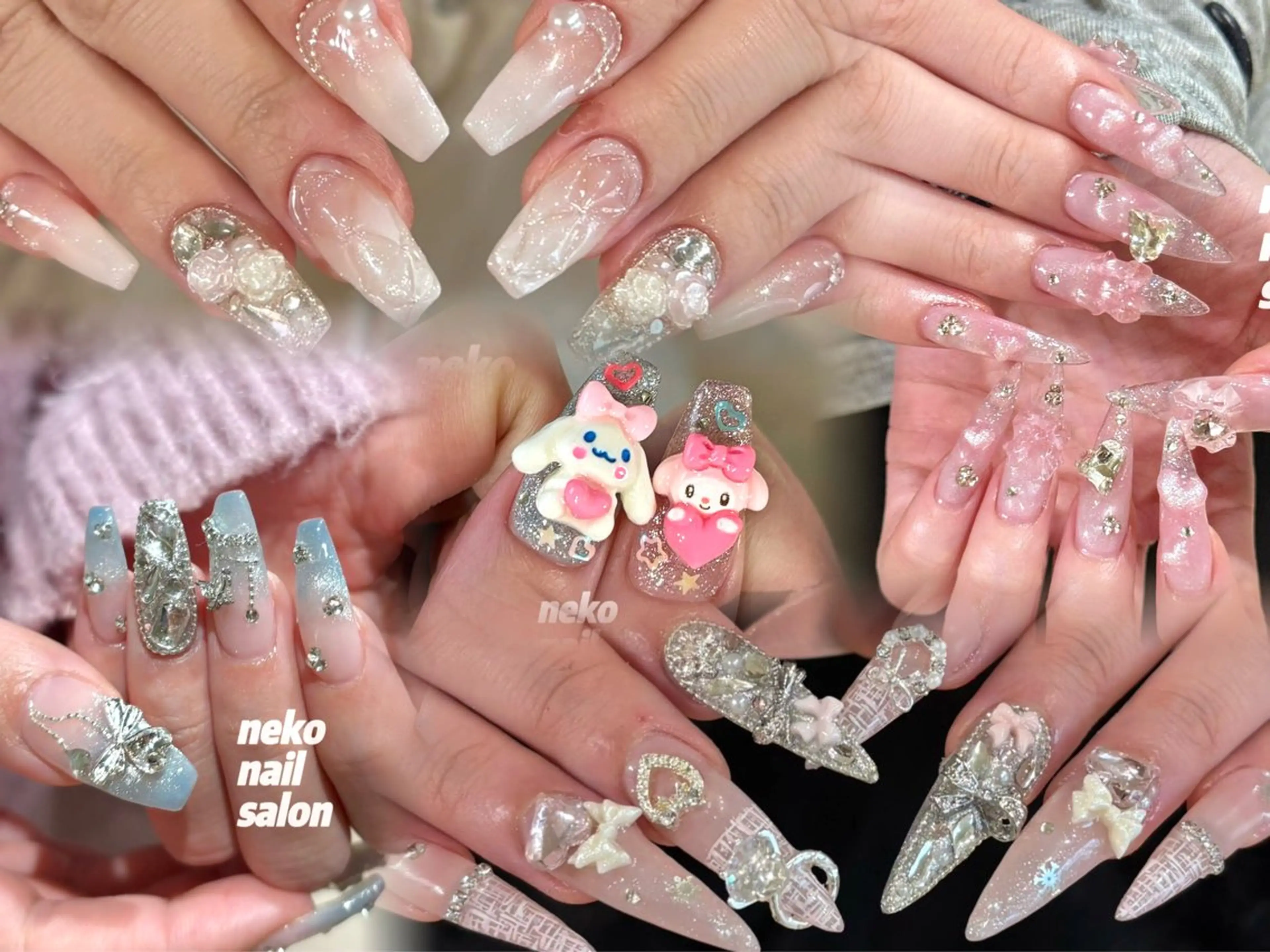 ネイル ガーリー ロングネイル ネイルチップ ワンホンネイル neko nailのネイルデザイン