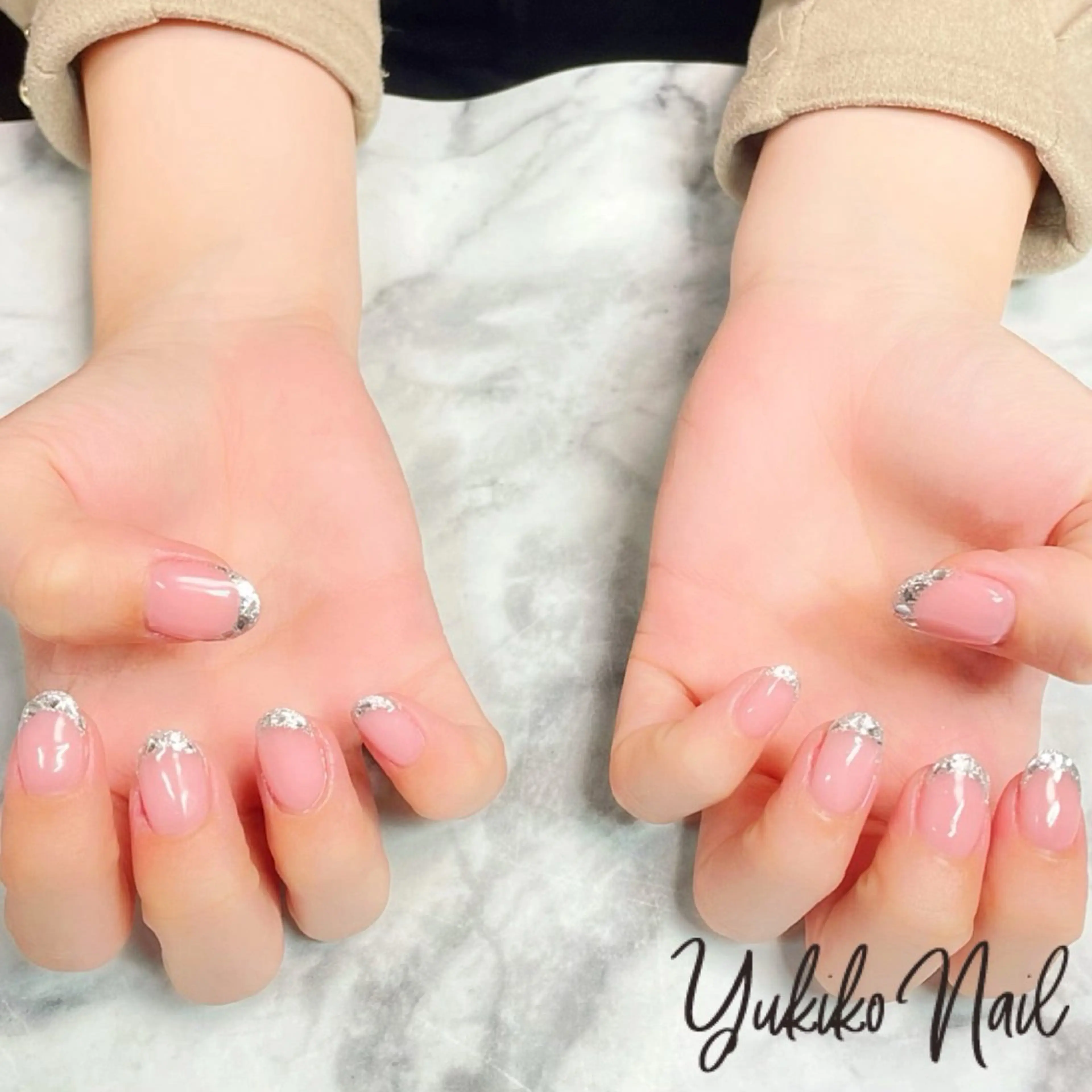ネイル フレンチネイル ガラスフレンチ オフィスネイル ピンク ブライダルネイル ハンドネイル ユキコ ネイルのネイルデザイン