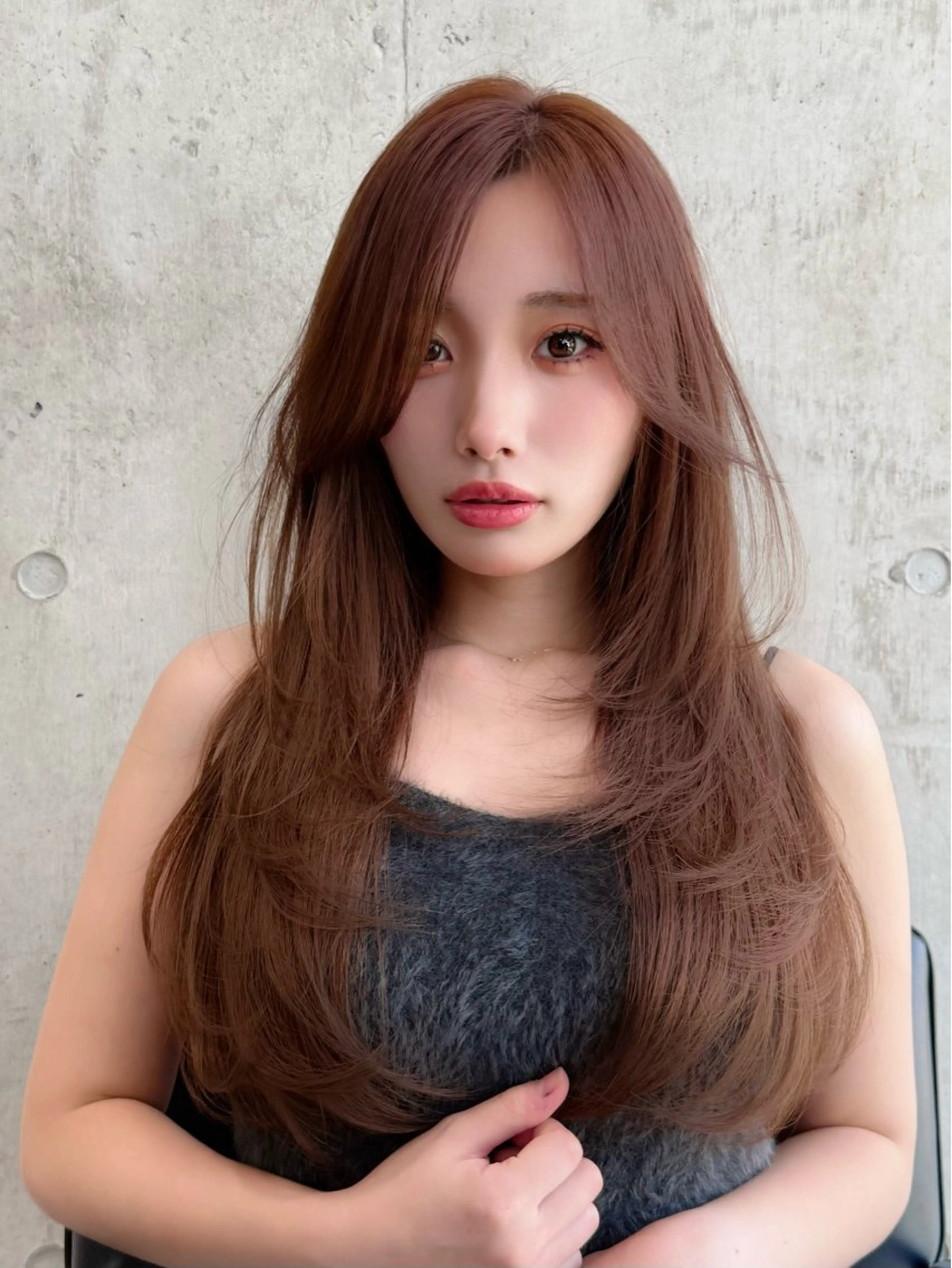 セミロング カラー ハッシュカット 髪質改善 カット ヘアカラー KURO/韓国ヘア /レイヤーカットのヘアスタイル