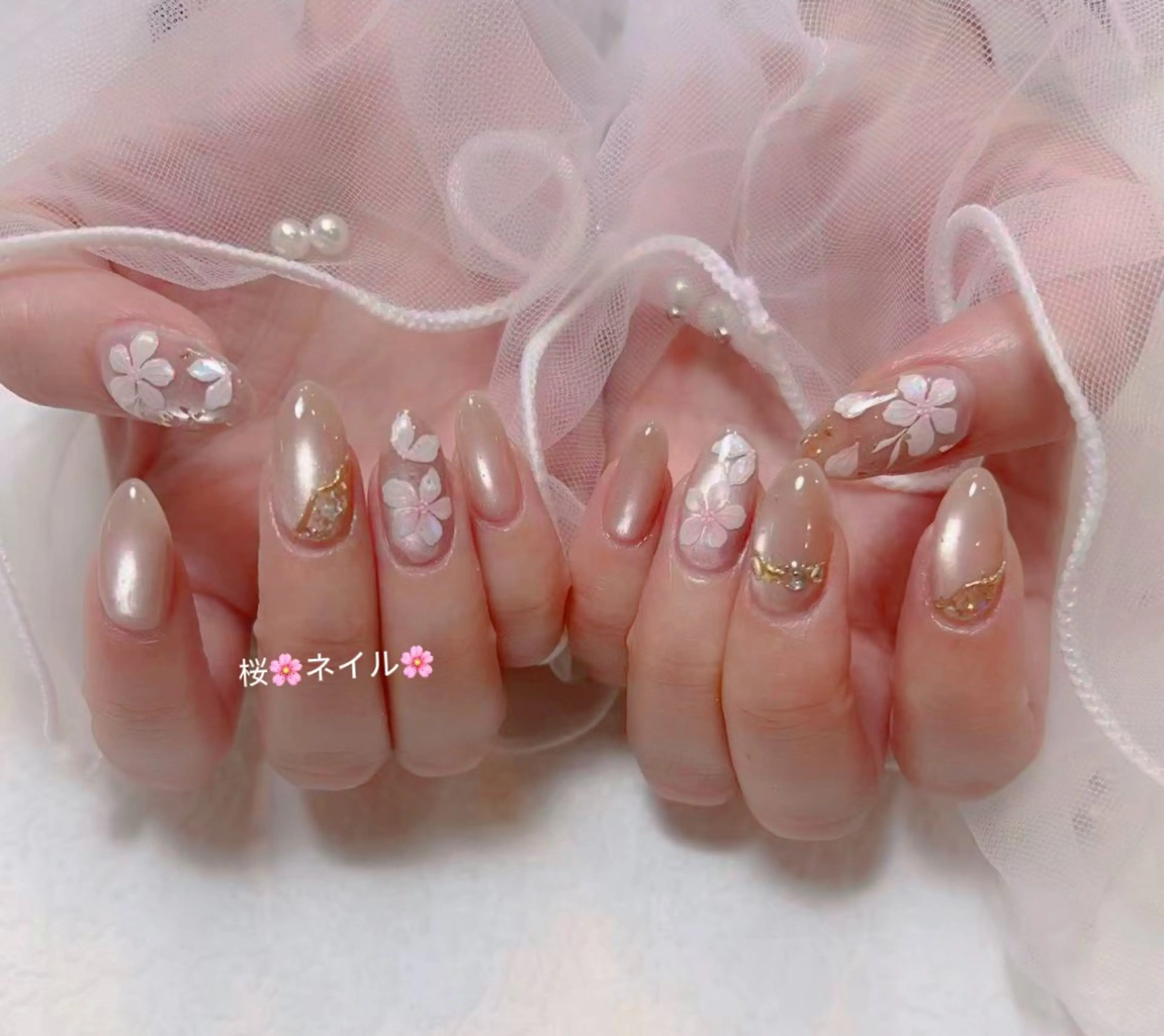 ネイル アートネイル 桜ネイル フレンチネイル ハート 韓国ネイル ハンドネイル Floria nail salonのネイルデザイン