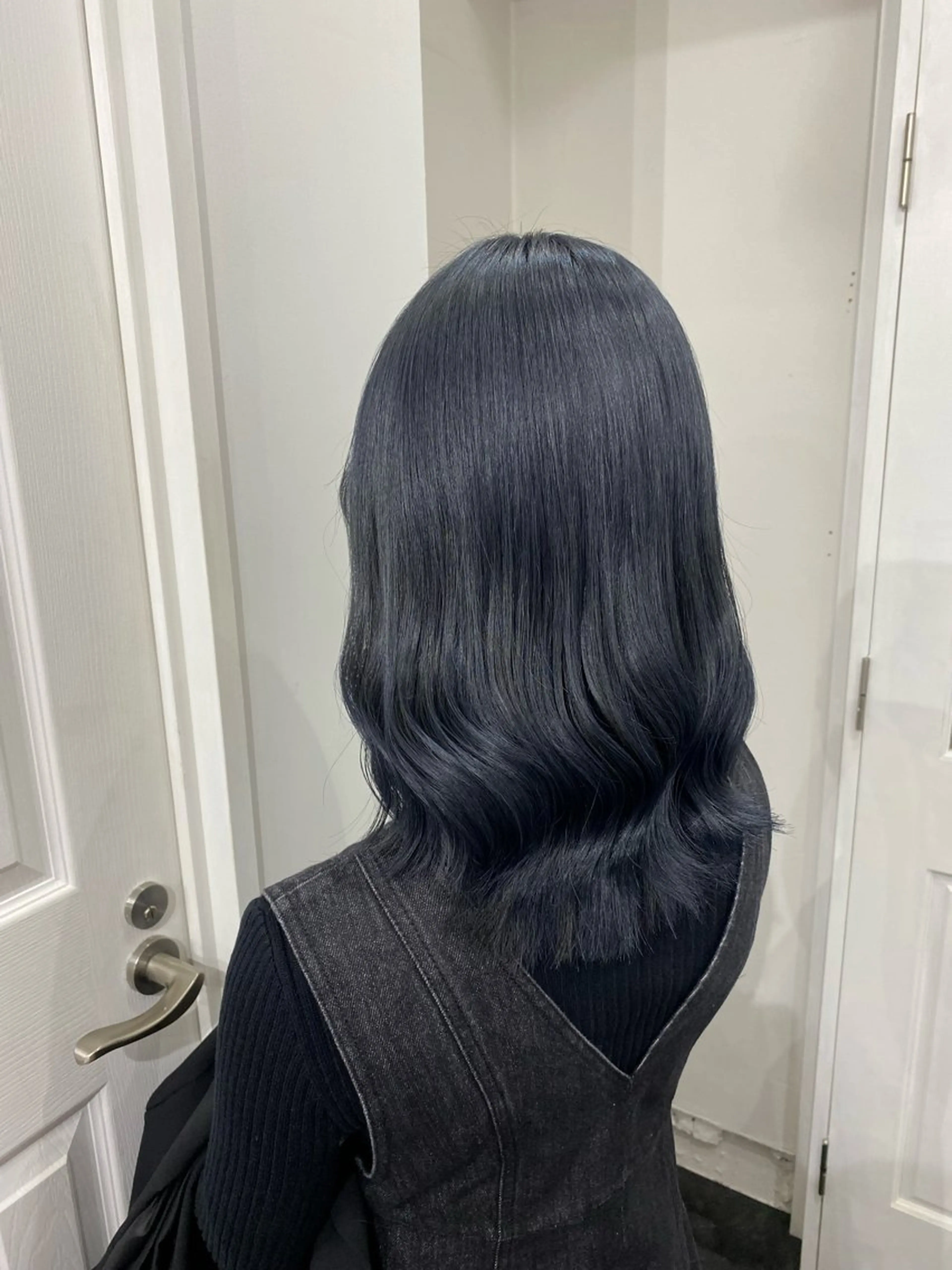 セミロング カラー 黒髪 ブリーチ ブルーカラー ブルーブラック ブリーチなしカラー 楓🦋韓国系レイヤー / 透明感カラー🤍のヘアスタイル