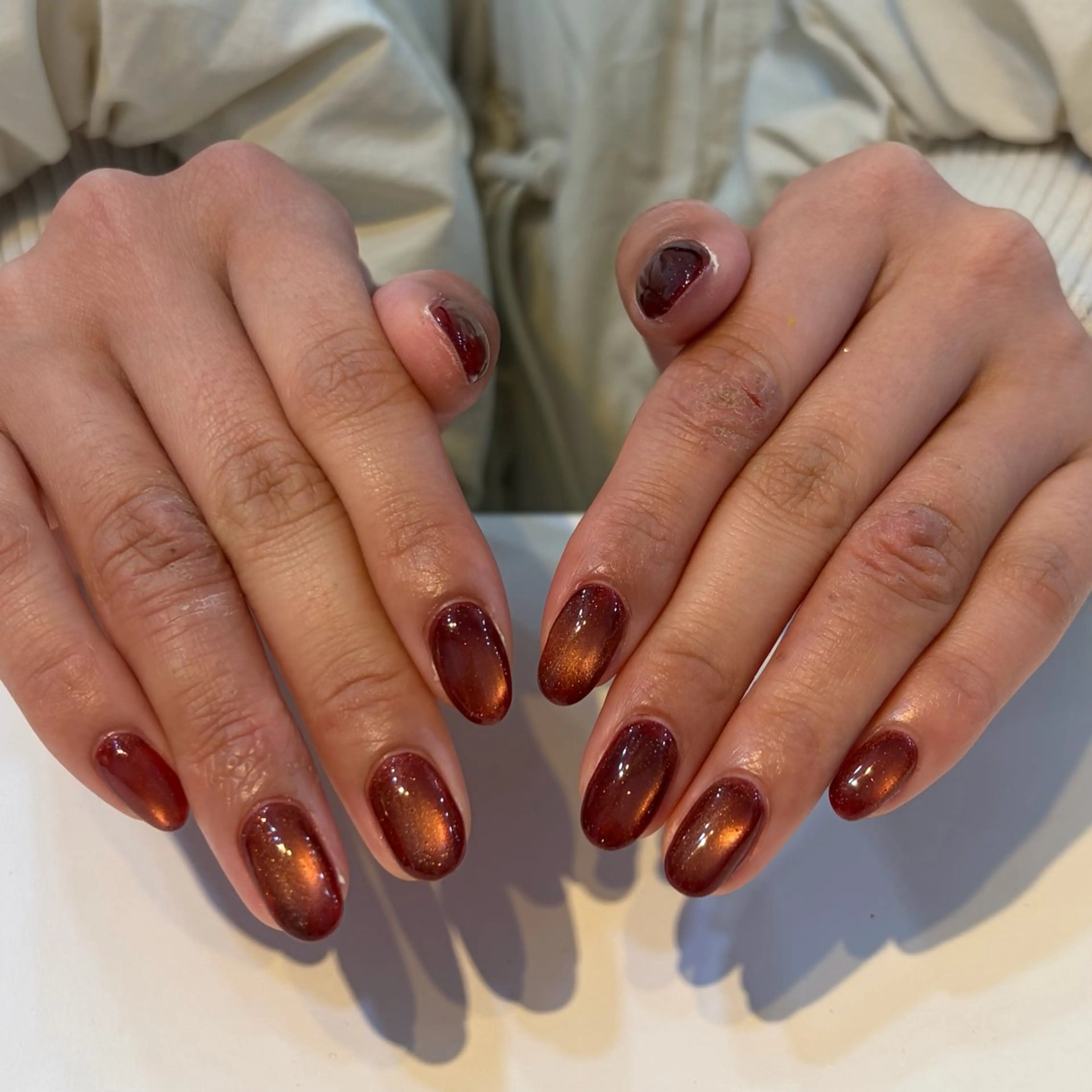 ネイル ブラウン マグネットネイル mellow 新宿店 saitoのネイルデザイン