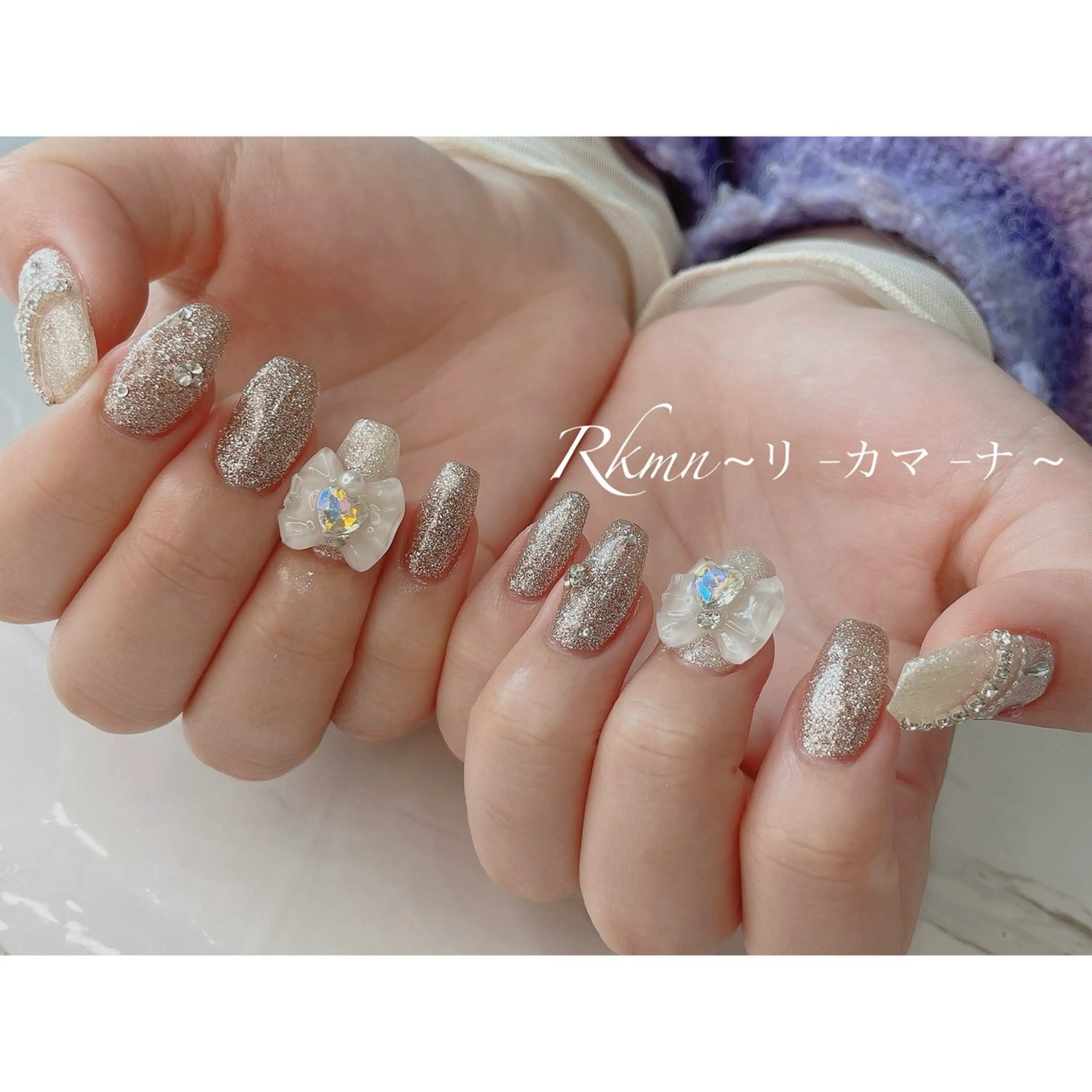 ネイル アートネイル キラキラネイル ラメ(グリッター) リボン 春ネイル ハンドネイル フットネイル ハンドケア Rkmn ~リ-カマ-ナ~のネイルデザイン