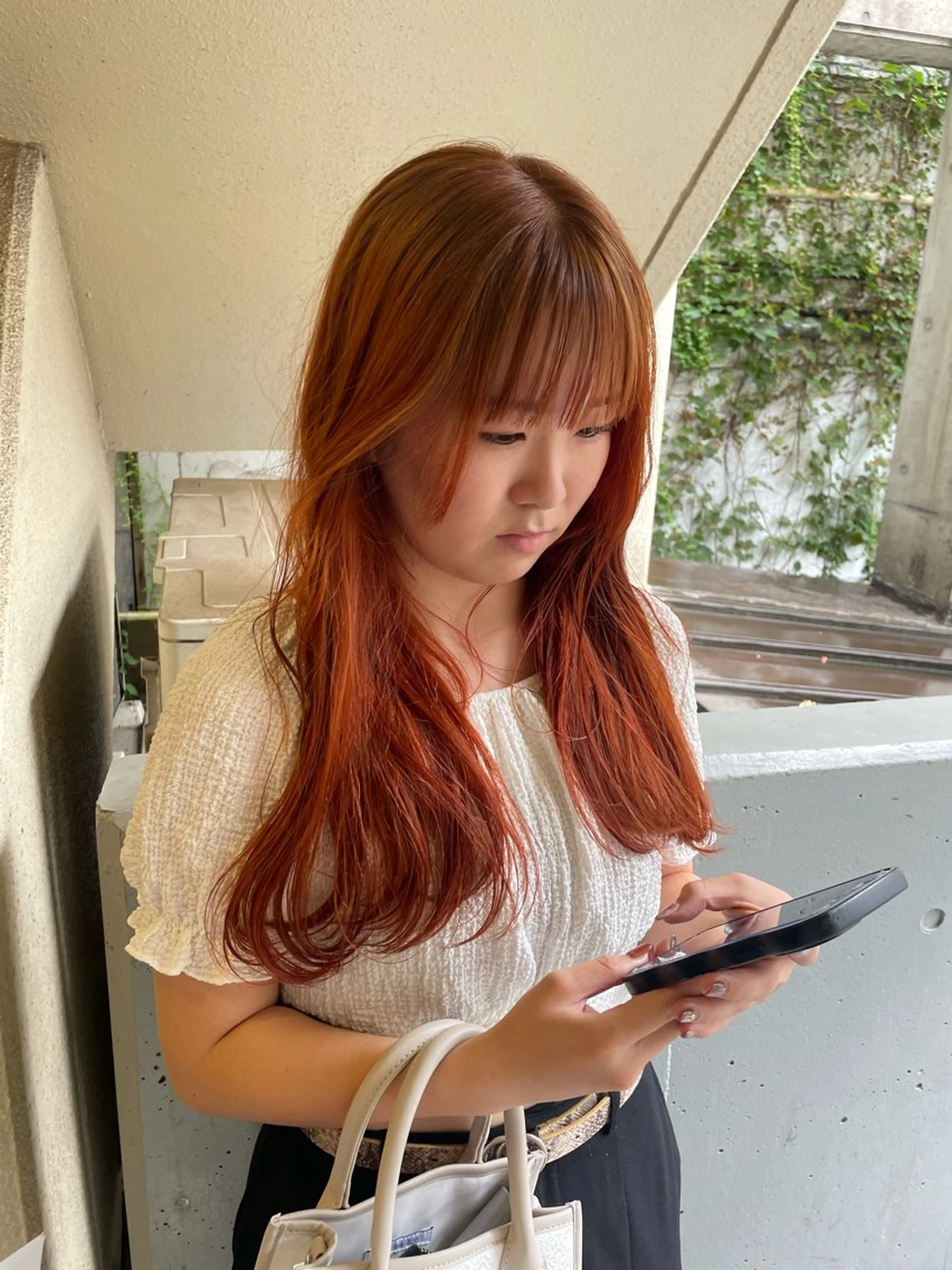 ロング カラー ブラウンカラー オレンジ オレンジブラウン mei｜顔まわり ×透明感カラーのヘアスタイル