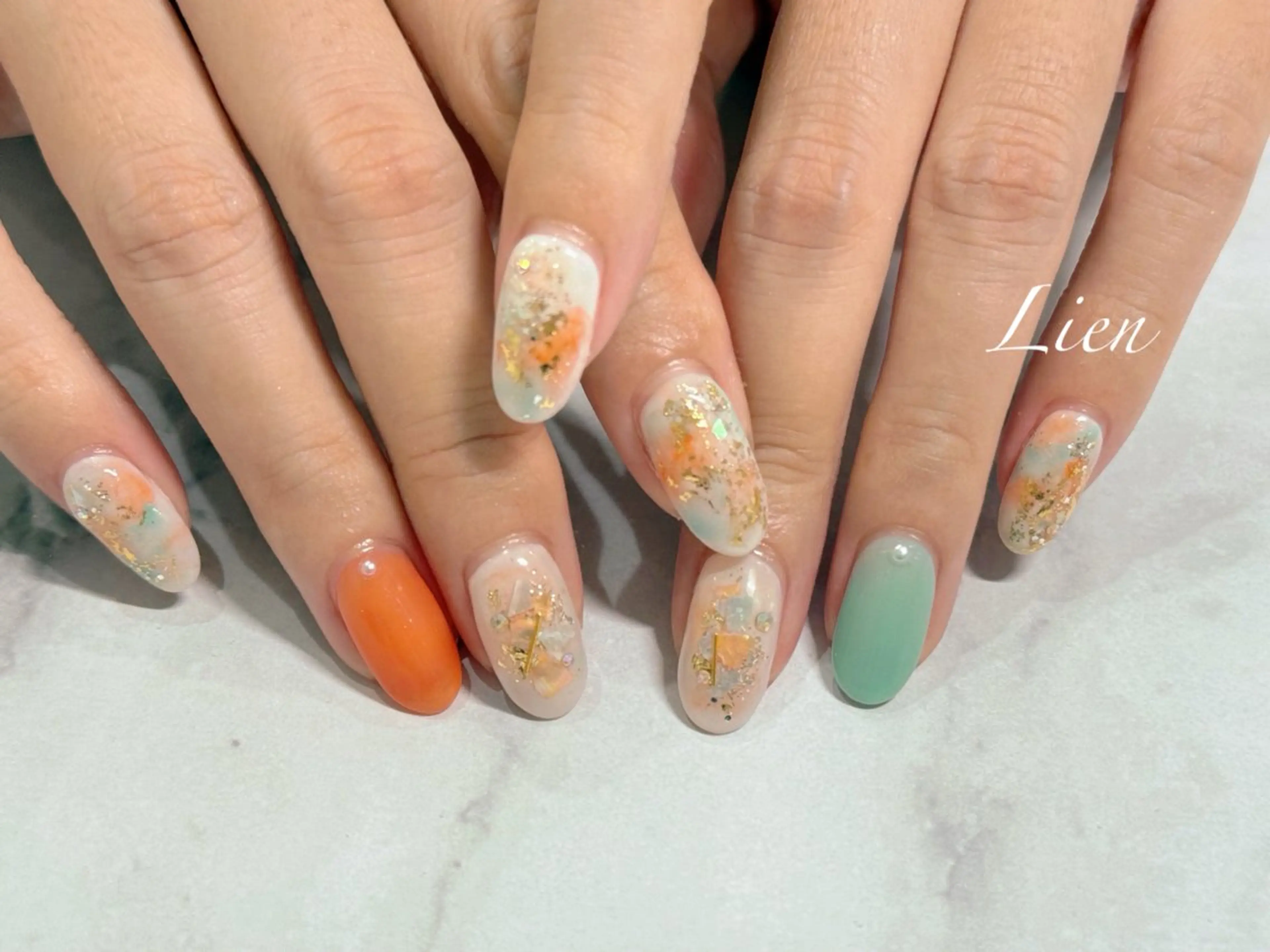 ネイル 長さ出し フットネイル フレンチネイル ジェルネイル ガラスフレンチ ハンドネイル Lien（リアン） 銀座駅6分のネイルデザイン