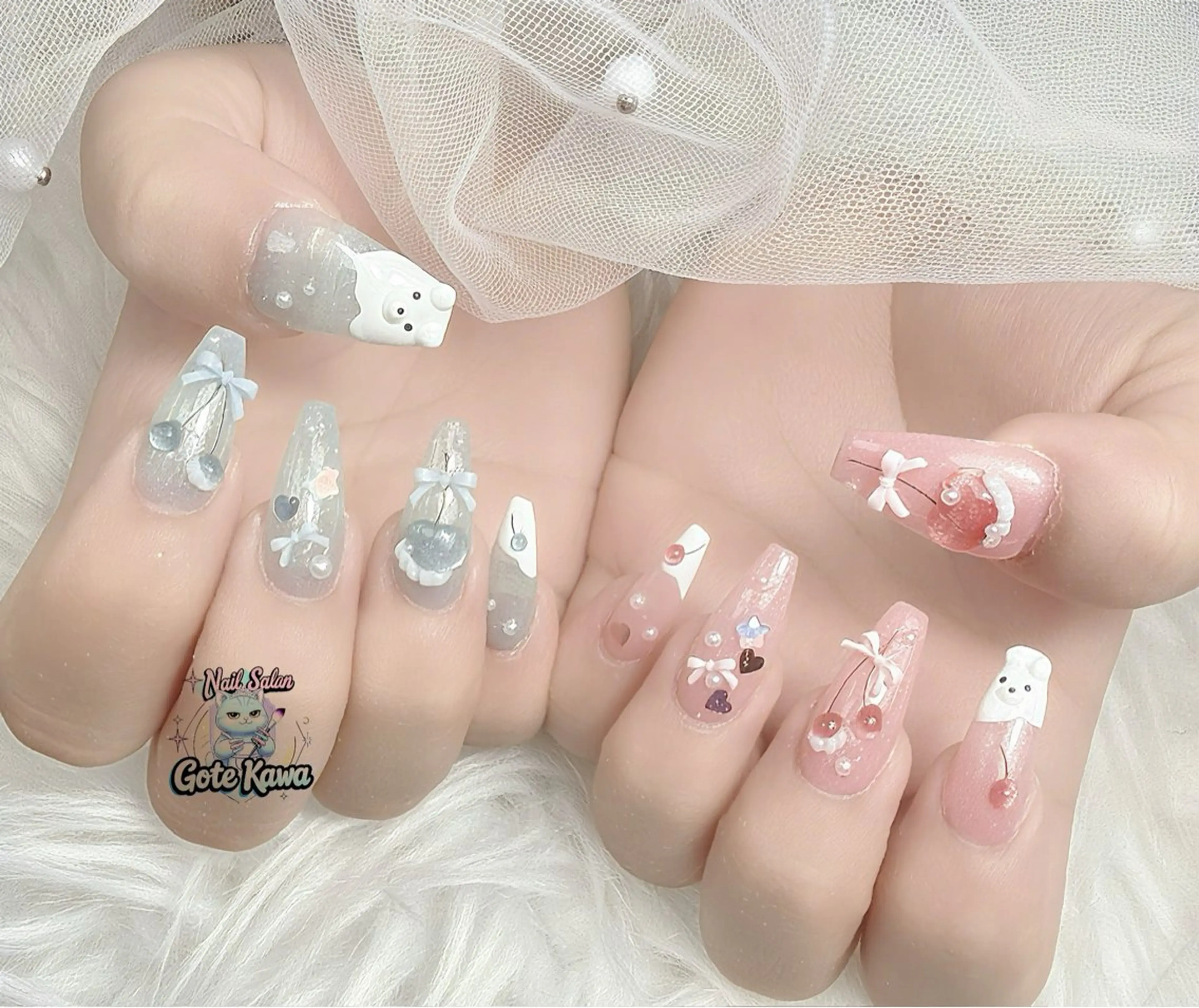 ネイル リボン 春ネイル ワンホンネイル ハンドネイル ハンドケア Gote Kawa nail salonのネイルデザイン