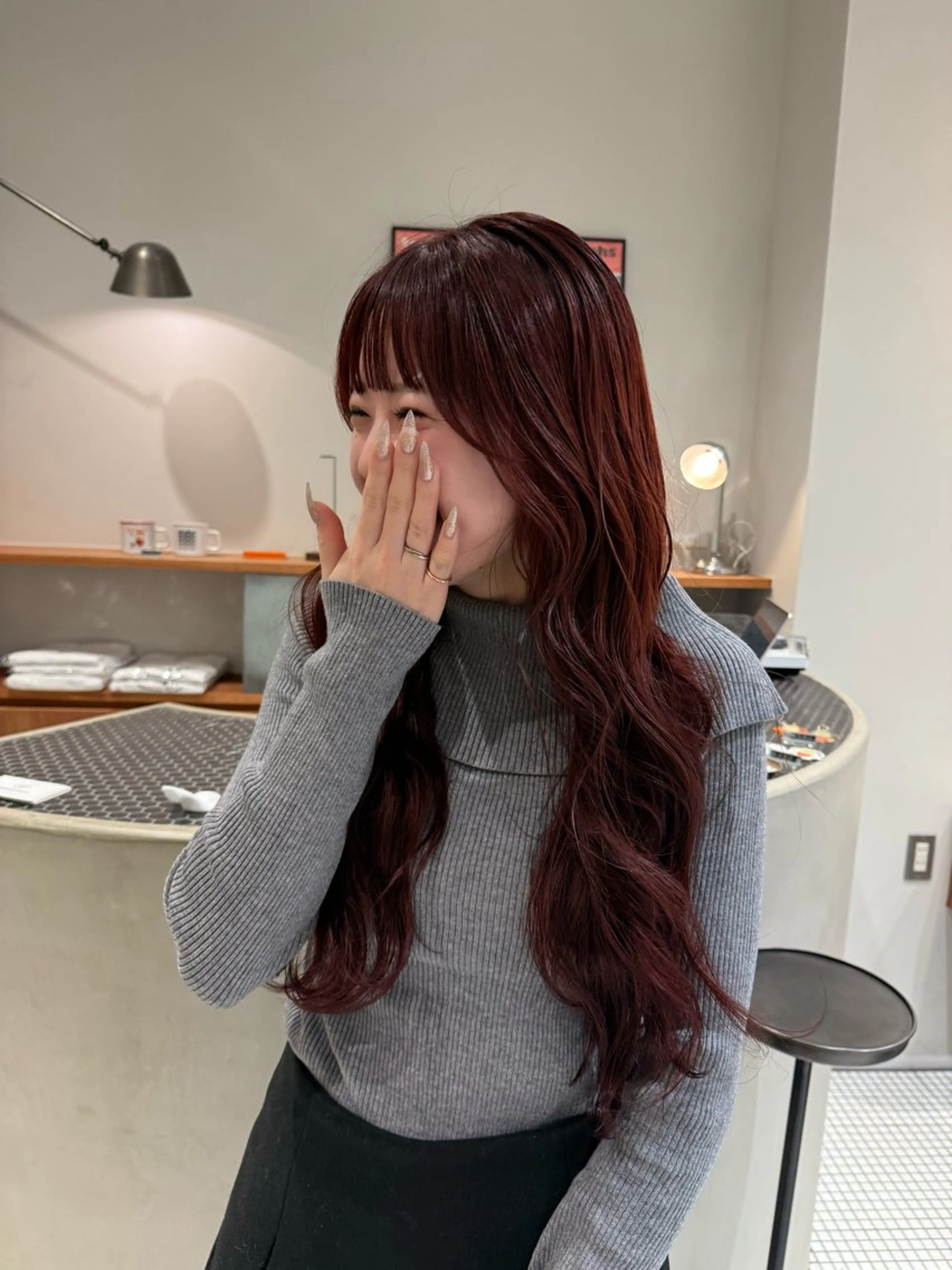 ロング カラー ブラウンカラー レッドカラー カット ヘアカラー トリートメント コノカ/暖色カラー/ 透明感カラーのヘアスタイル