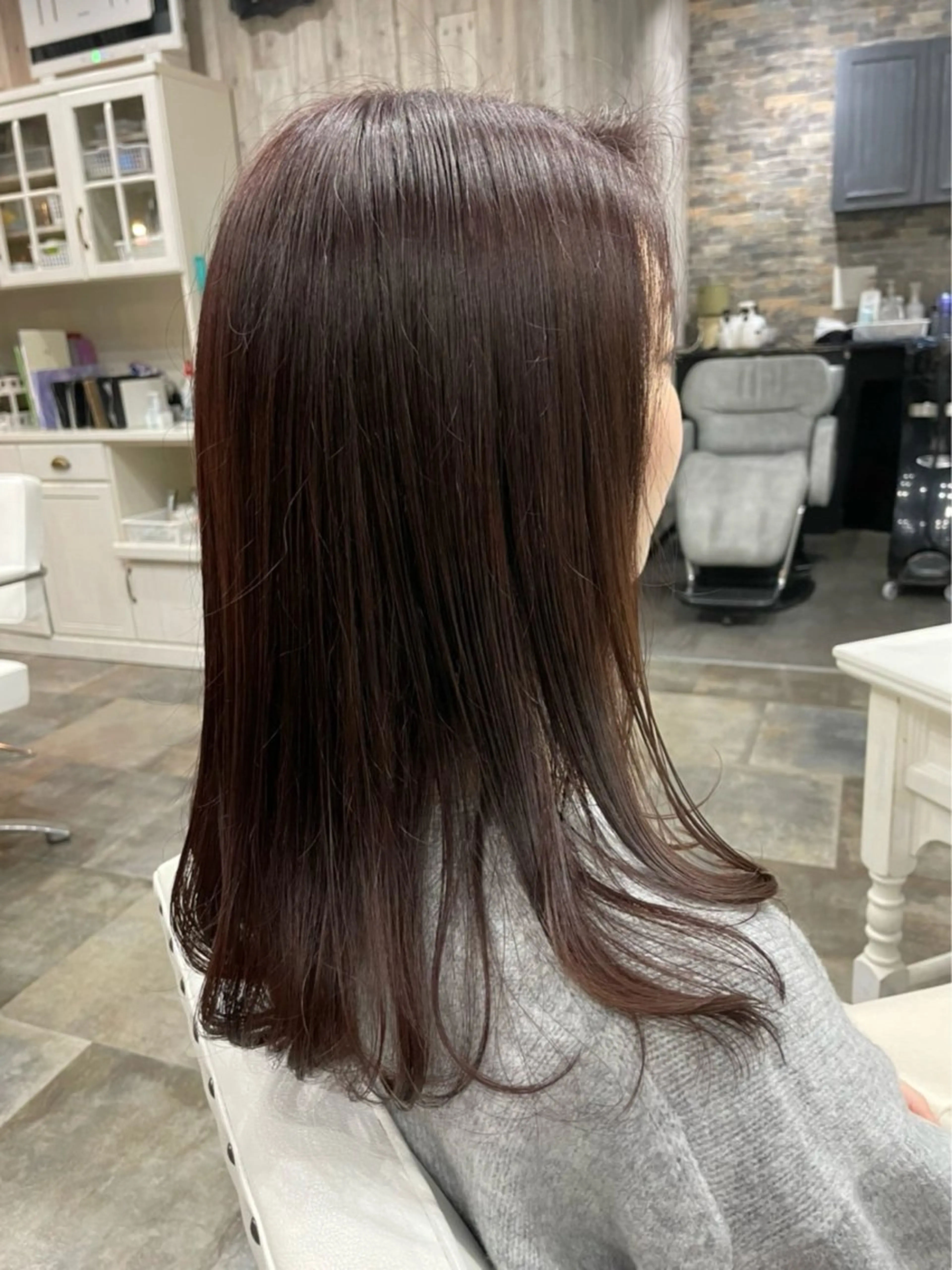 セミロング セミロングパーマ ミストバング ボブ ハイライト 髪質改善 髪質改善/縮毛矯正/ 美髪/個室/ハラのヘアスタイル