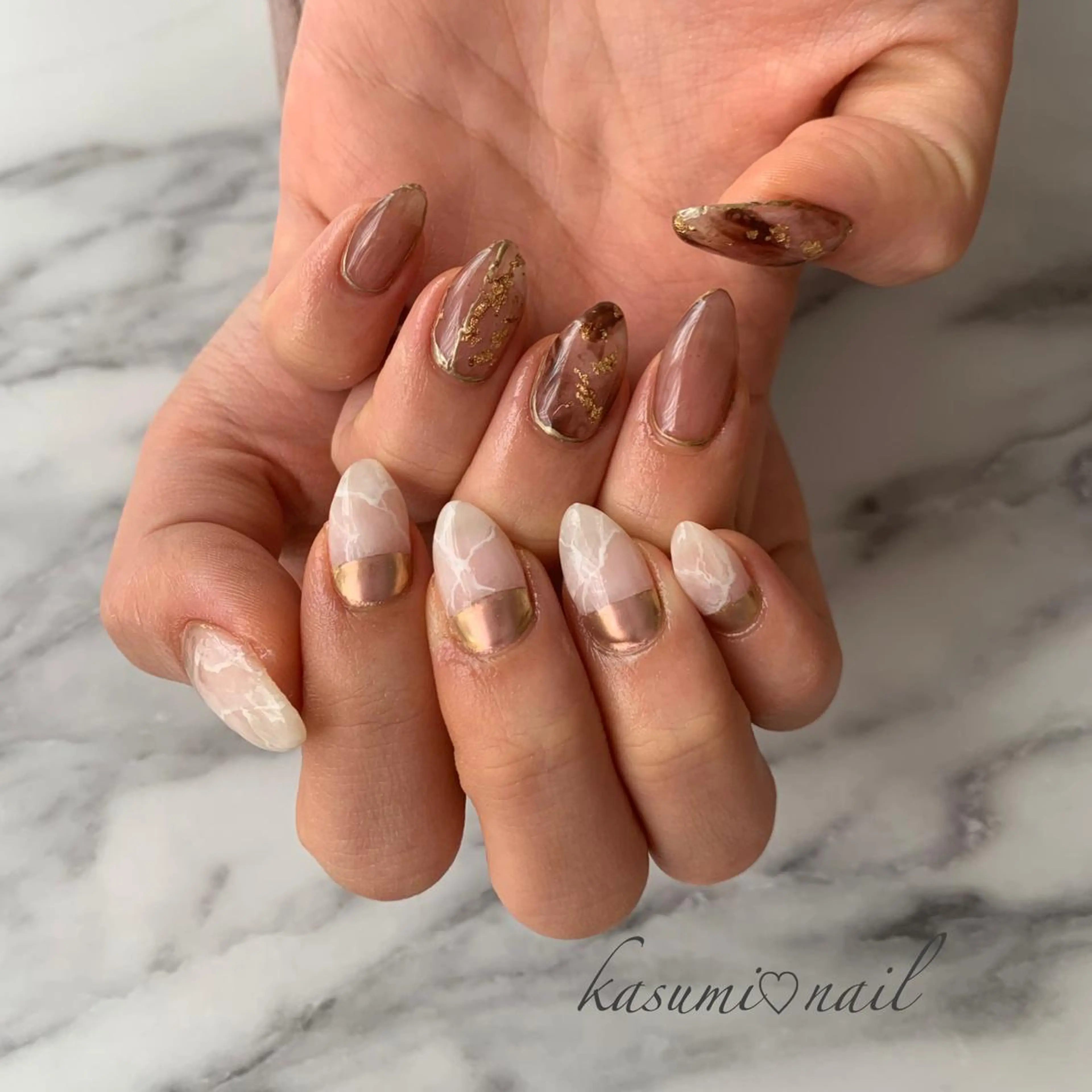 ネイル アートネイル フットネイル 大理石ネイル(マーブル) ミラーネイル ニュアンスネイル KASUMI♡ Nailのネイルデザイン