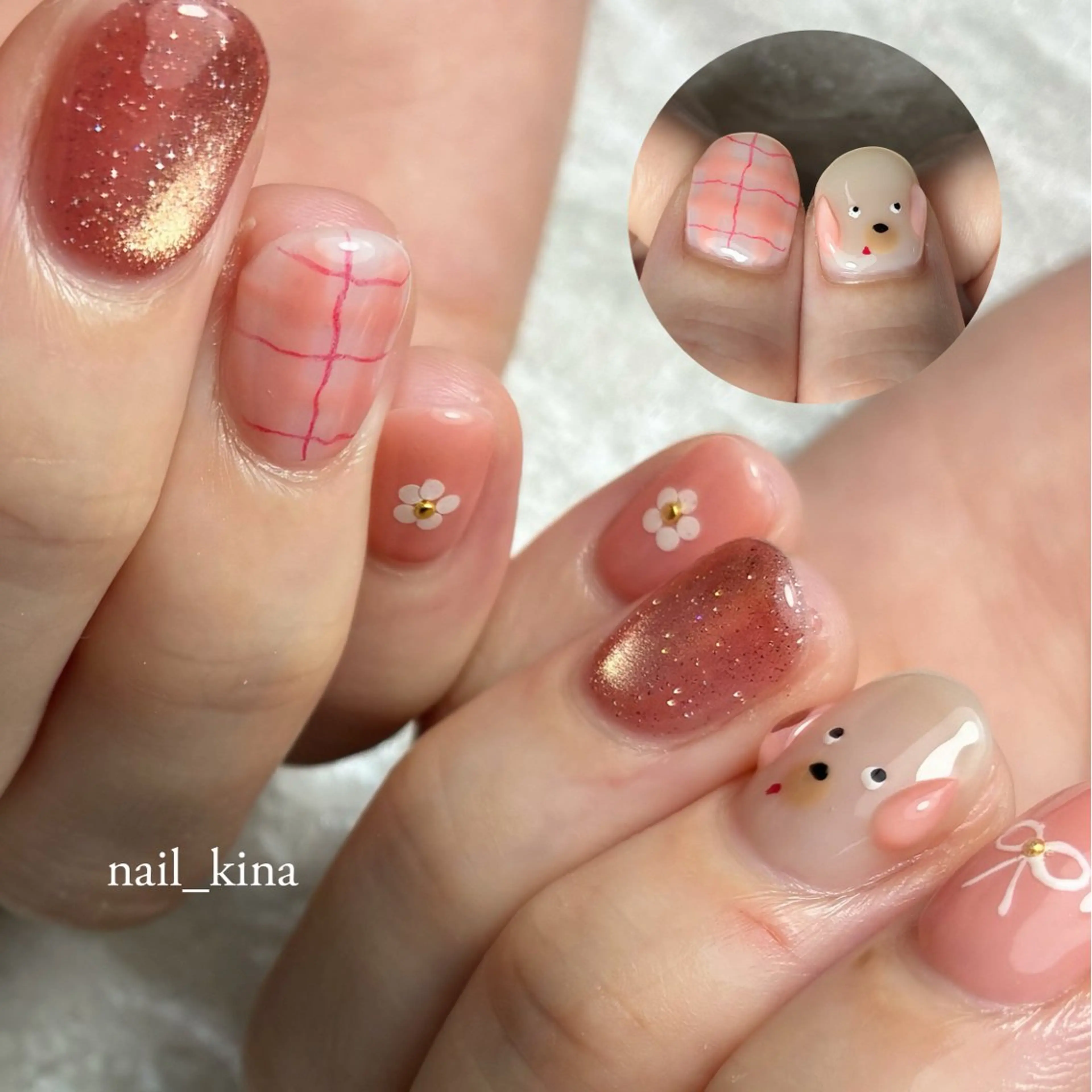 ネイル ジェルネイル マグネットネイル パラジェル ピンク 春ネイル nail_ kinaのネイルデザイン