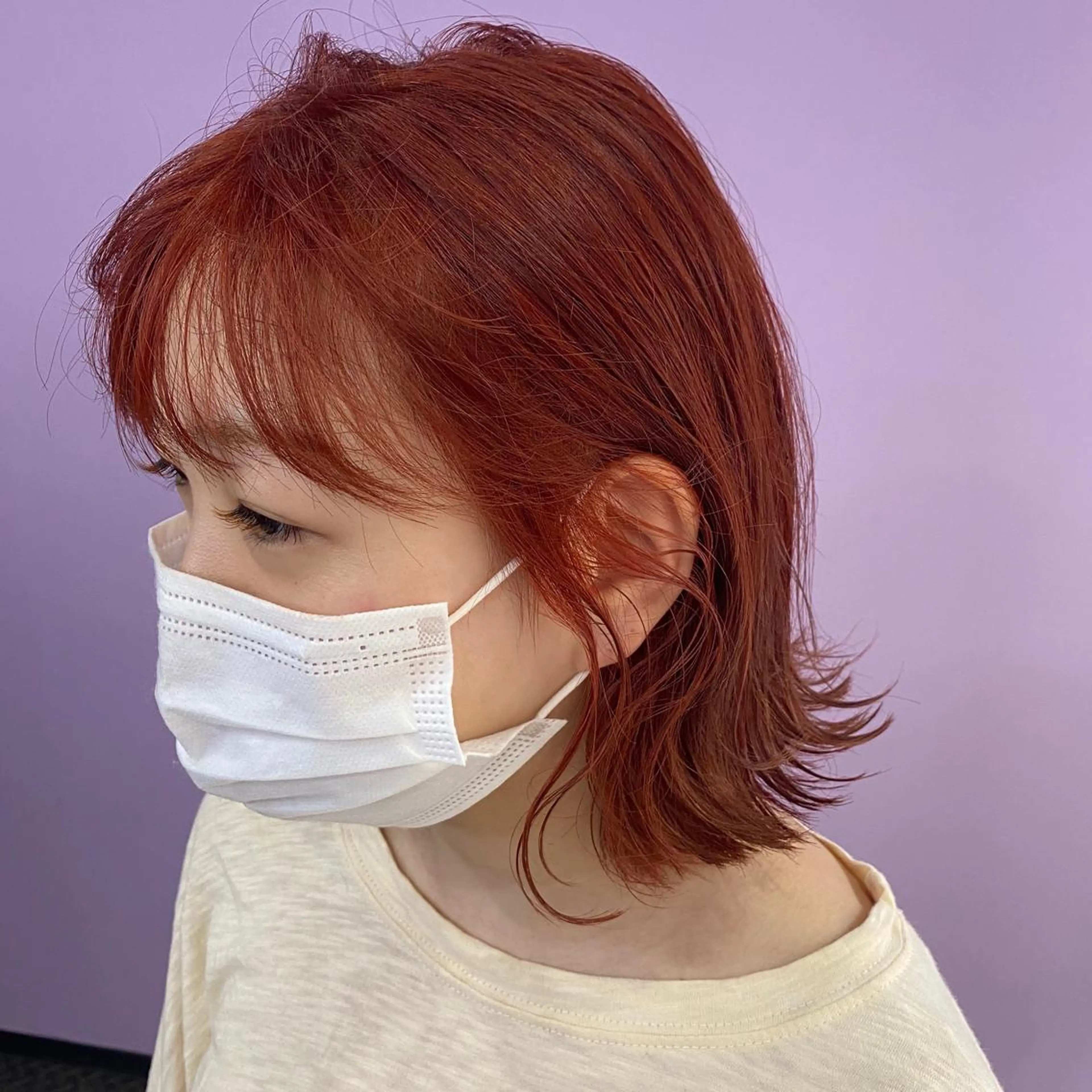 カラー ブリーチ オレンジ レッドカラー くぎた とわのヘアスタイル