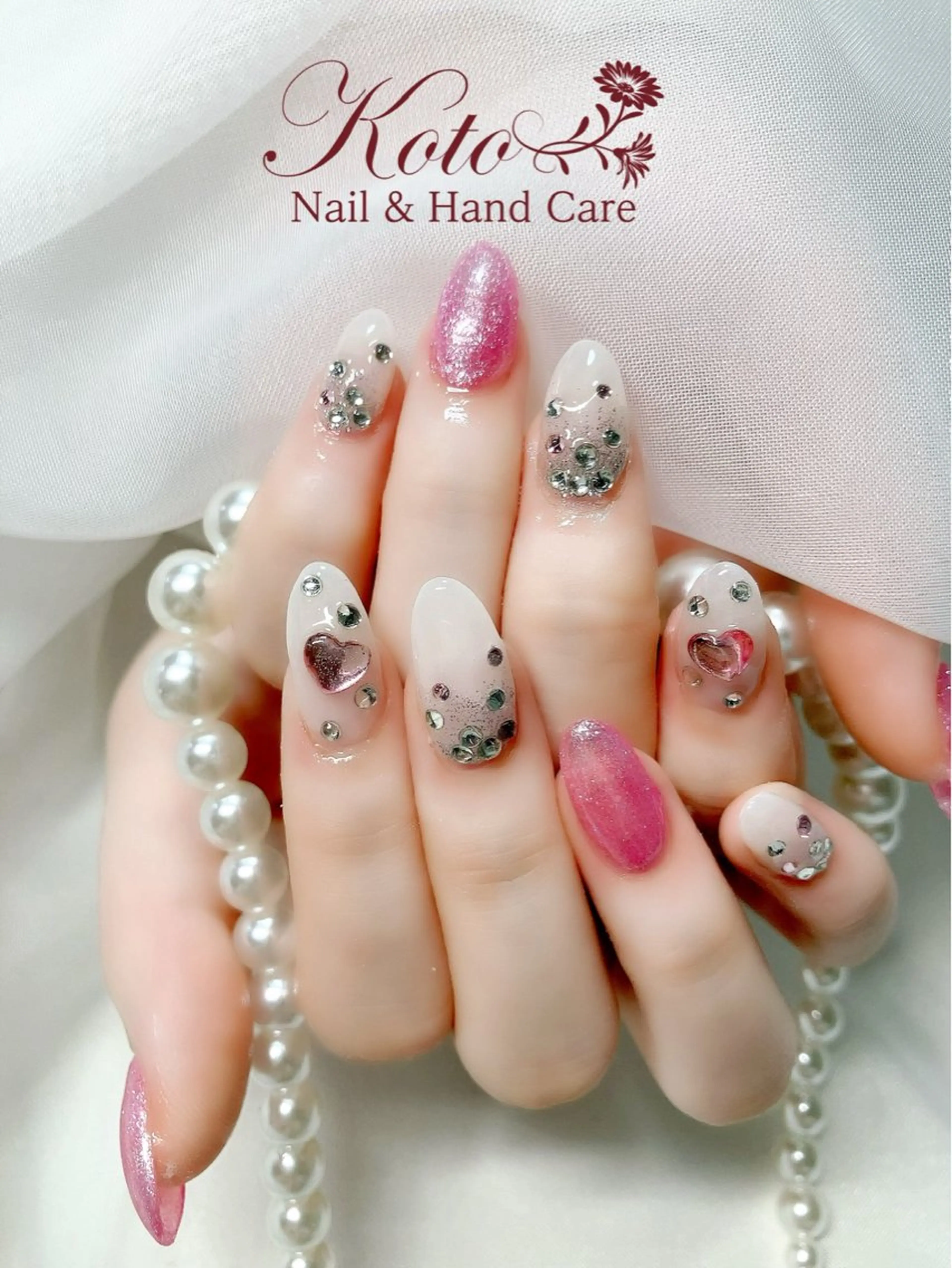 ネイル 長さ出し ジェルネイル ハート 持ち込み ニュアンスネイル ハンドネイル Nail Salon KOTOのネイルデザイン