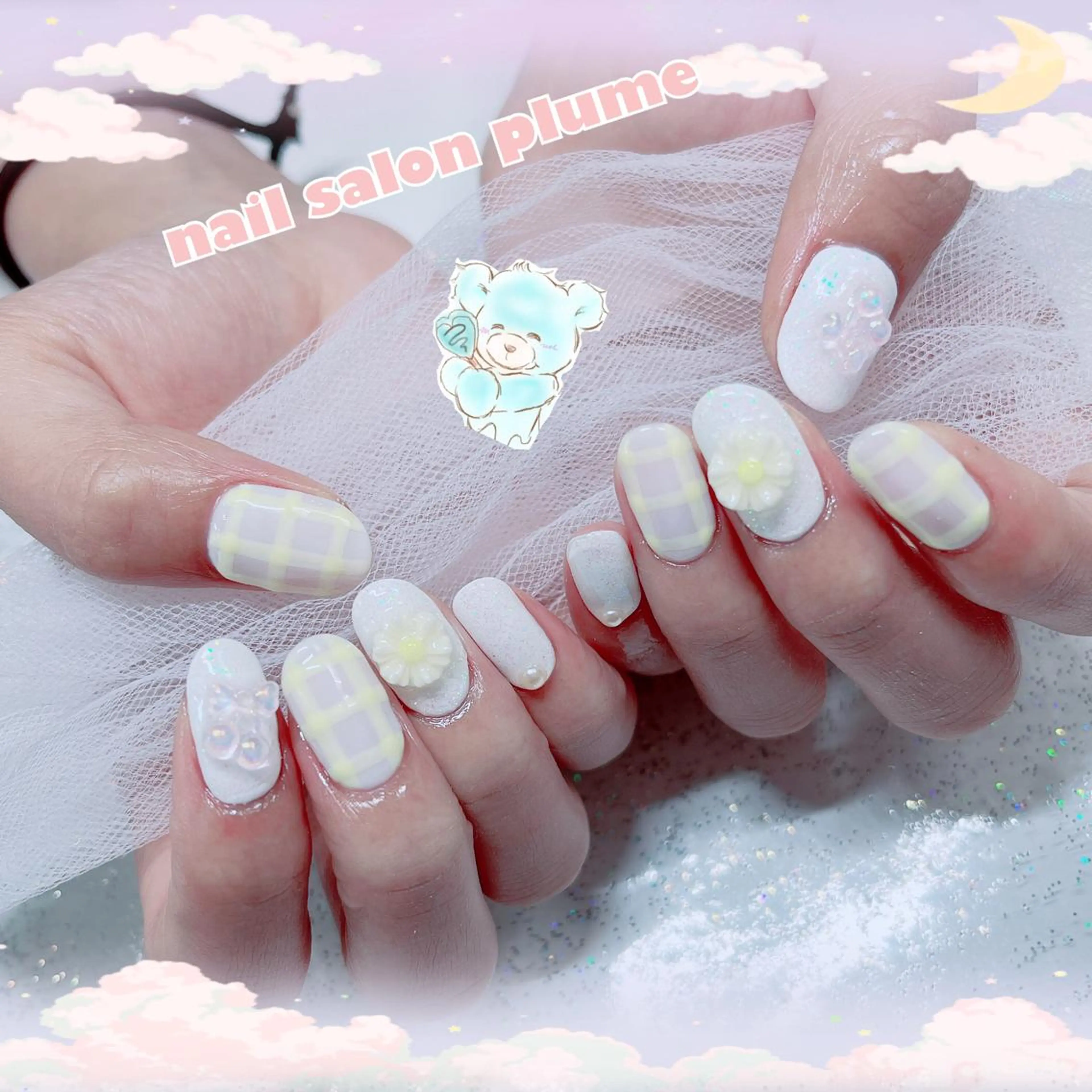 ネイル アートネイル オーロラネイル フラワーネイル ジェルネイル ガーリー ハンドネイル plume nail ☆韓国ネイルのネイルデザイン