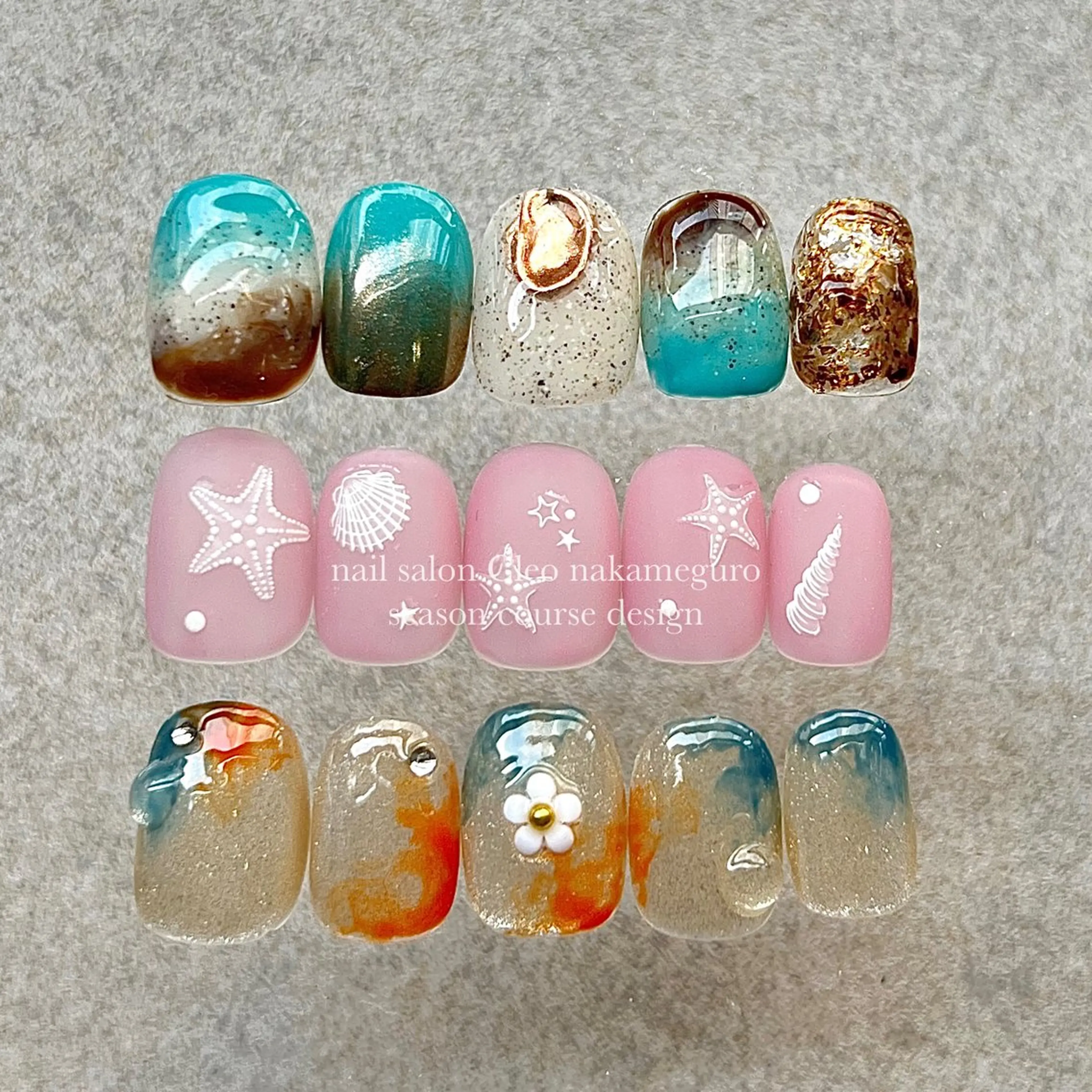 ネイル オーロラネイル 長さ出し フラッシュネイル フラワーネイル フットネイル ハンドネイル Cleo中目黒店 Hinahoのネイルデザイン