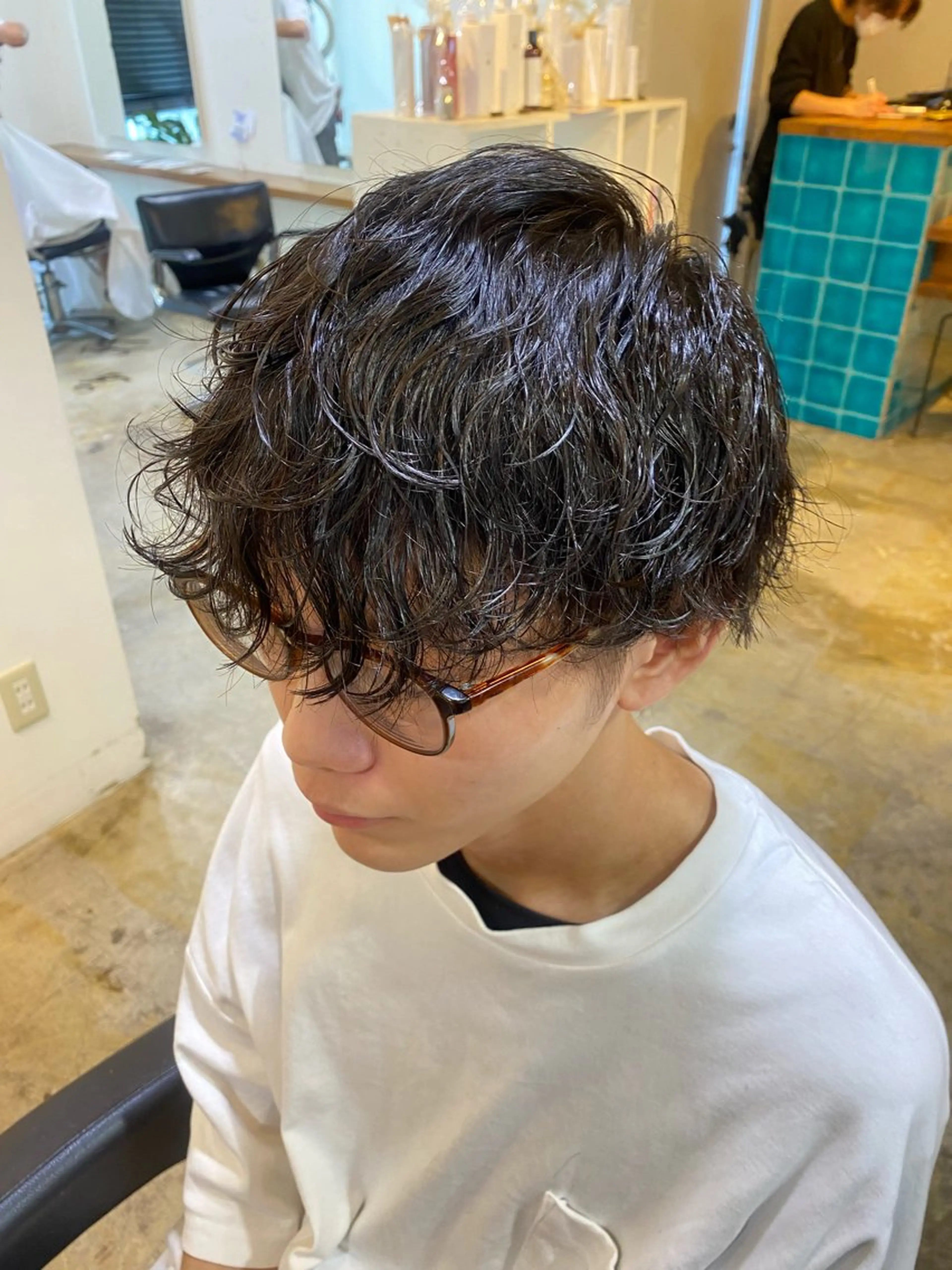 ミディアム カラー メンズ カット パーマ トリートメント レイヤーボブ/ 艶カラー/サナ🌼のヘアスタイル