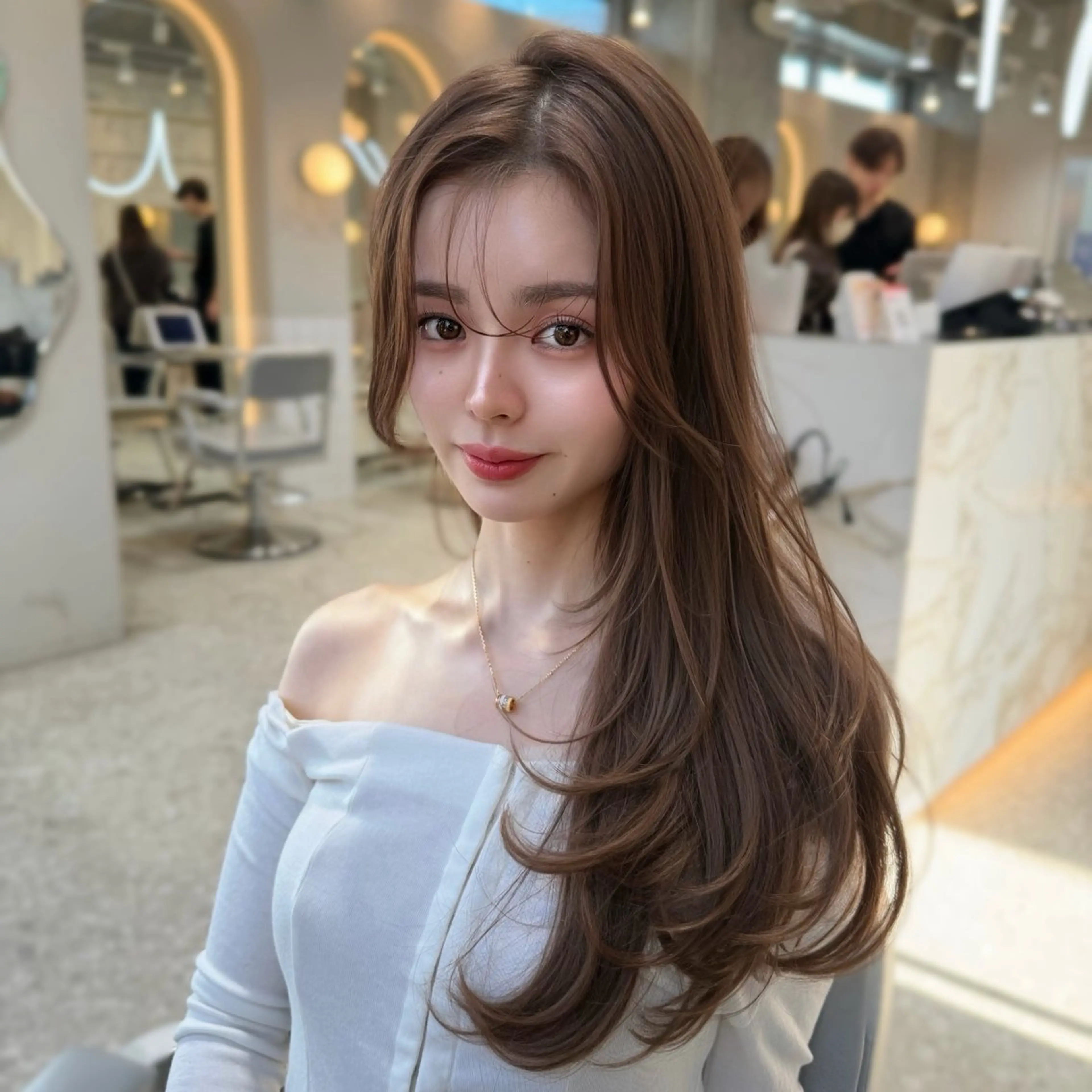 セミロング カラー 髪質改善 韓国風ヘア レイヤーカット 縮毛矯正 トリートメント カット ヘアカラー トリートメント 新宿/韓国風レイヤー 髪質改善/渋谷直樹のヘアスタイル