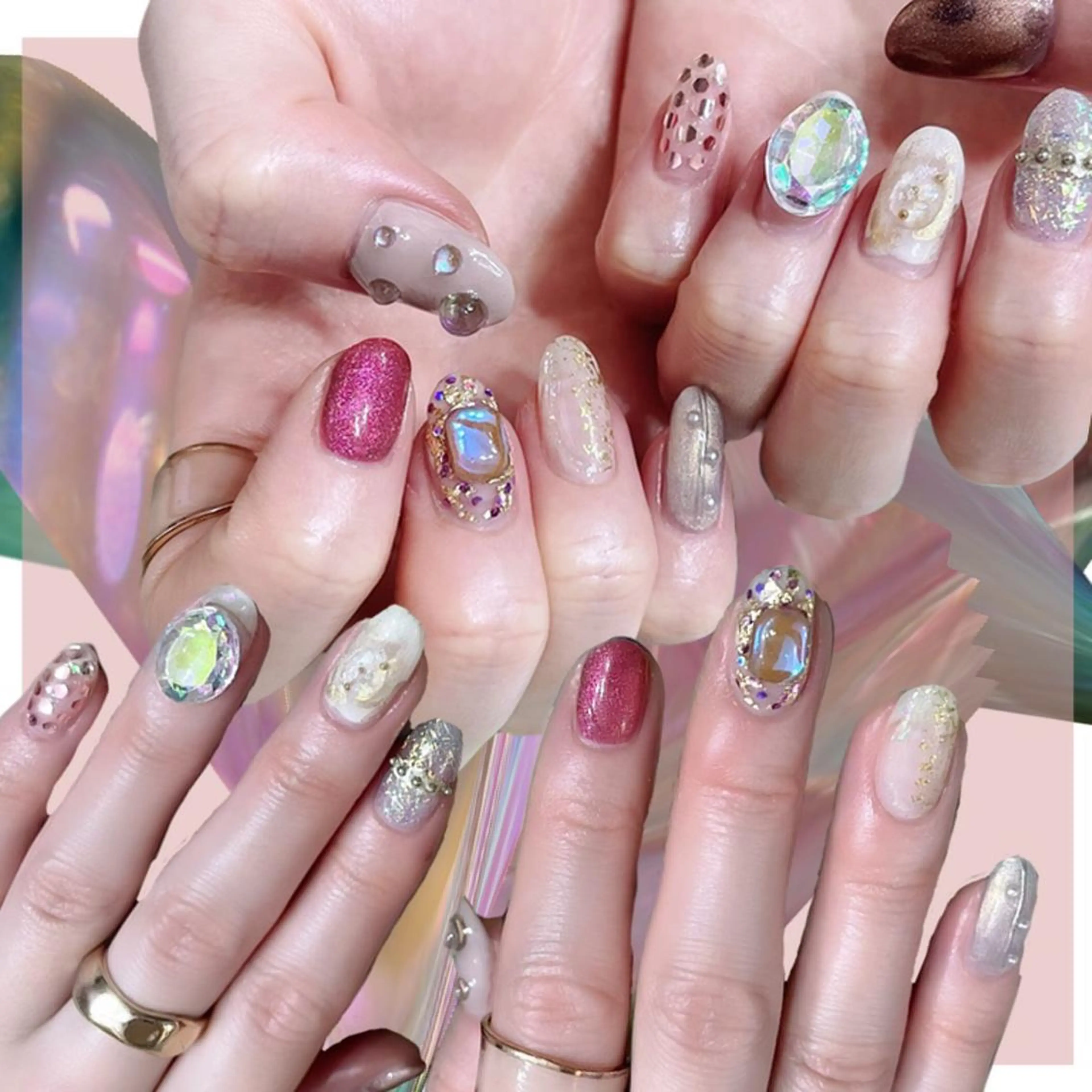 ネイル オーロラネイル 氷ネイル・うるうるネイル 韓国ネイル マグネットネイル ミラーネイル ハンドネイル VOLLMOND nailのネイルデザイン