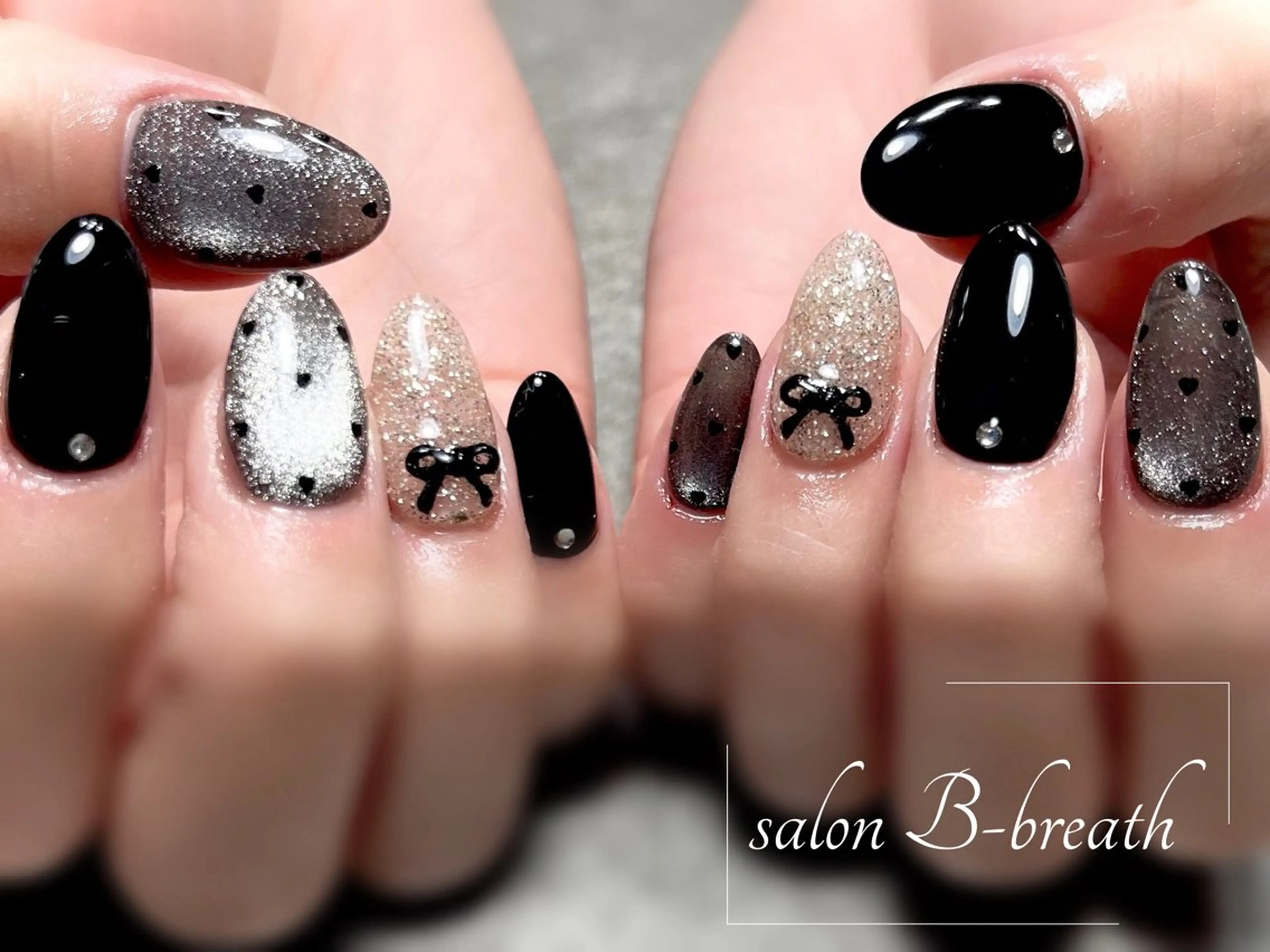 ネイル ドット リボン ハンドネイル salon B-breathのネイルデザイン