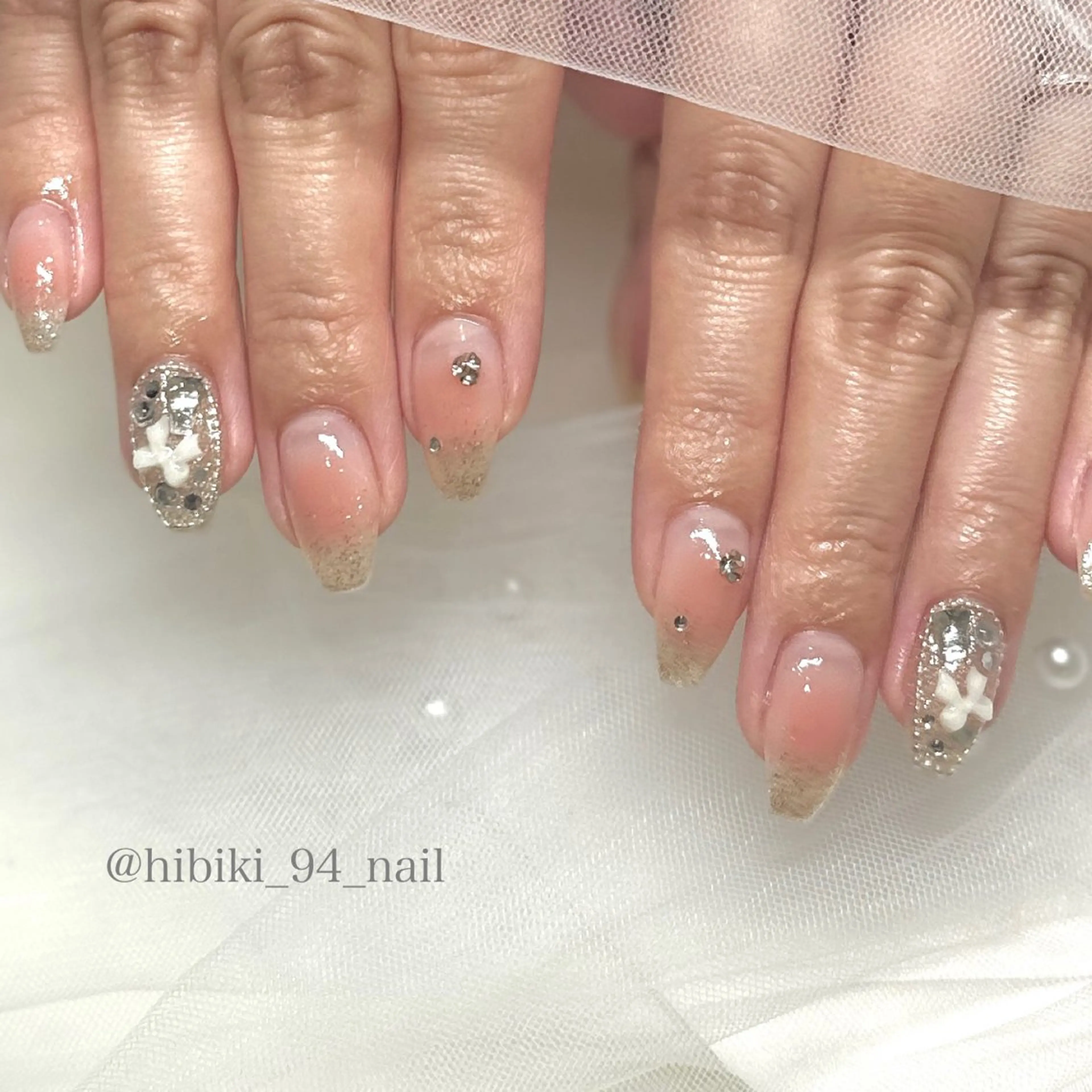 ネイル チークネイル 長さ出し ガーリー 韓国ネイル スカルプネイル ハンドネイル L'oeillet HIBIKIのネイルデザイン
