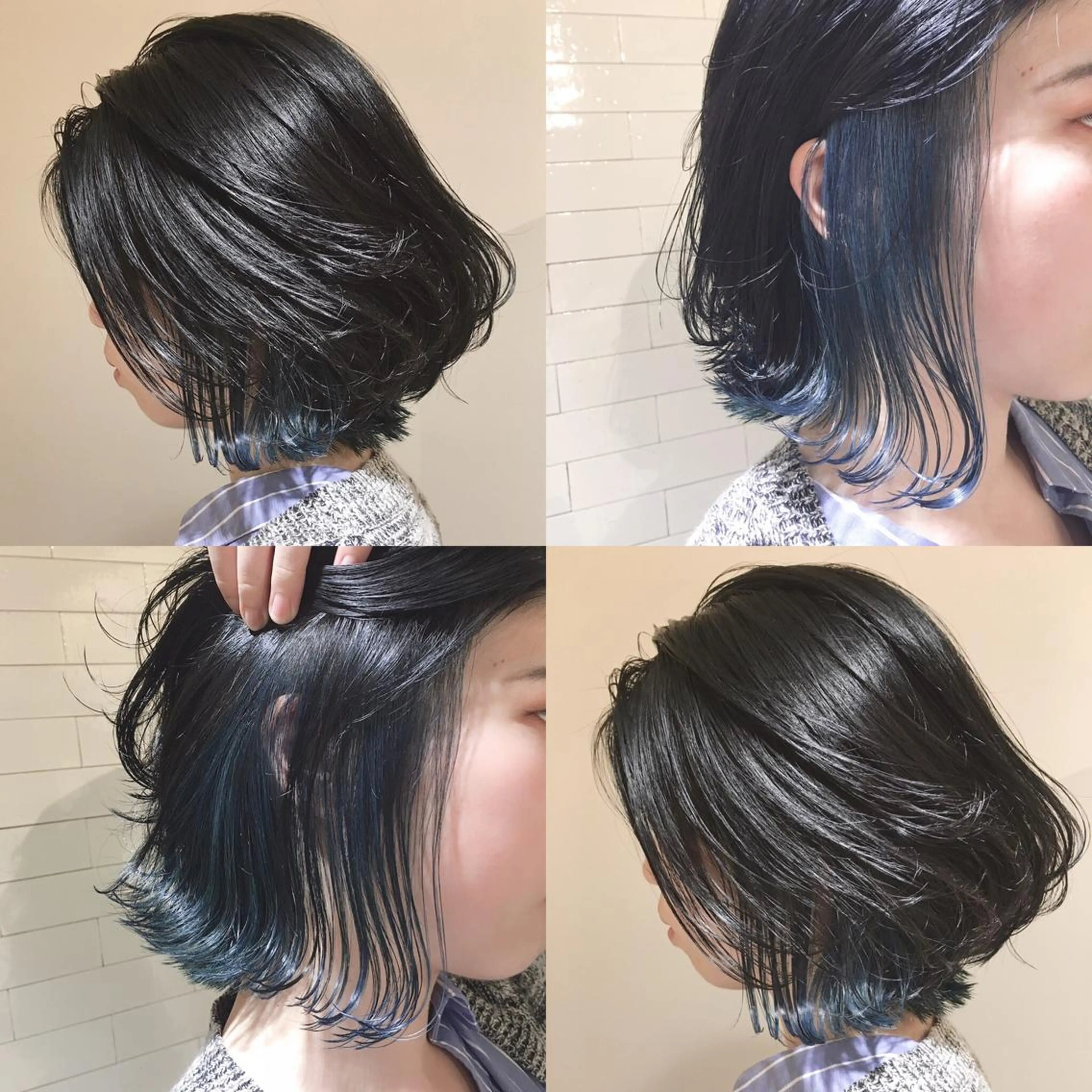 ミディアム カラー ショートボブ アディクシーカラー ベージュカラー ブリーチ ブルーカラー メンズツイスパ ショートフクヤマシンのヘアスタイル