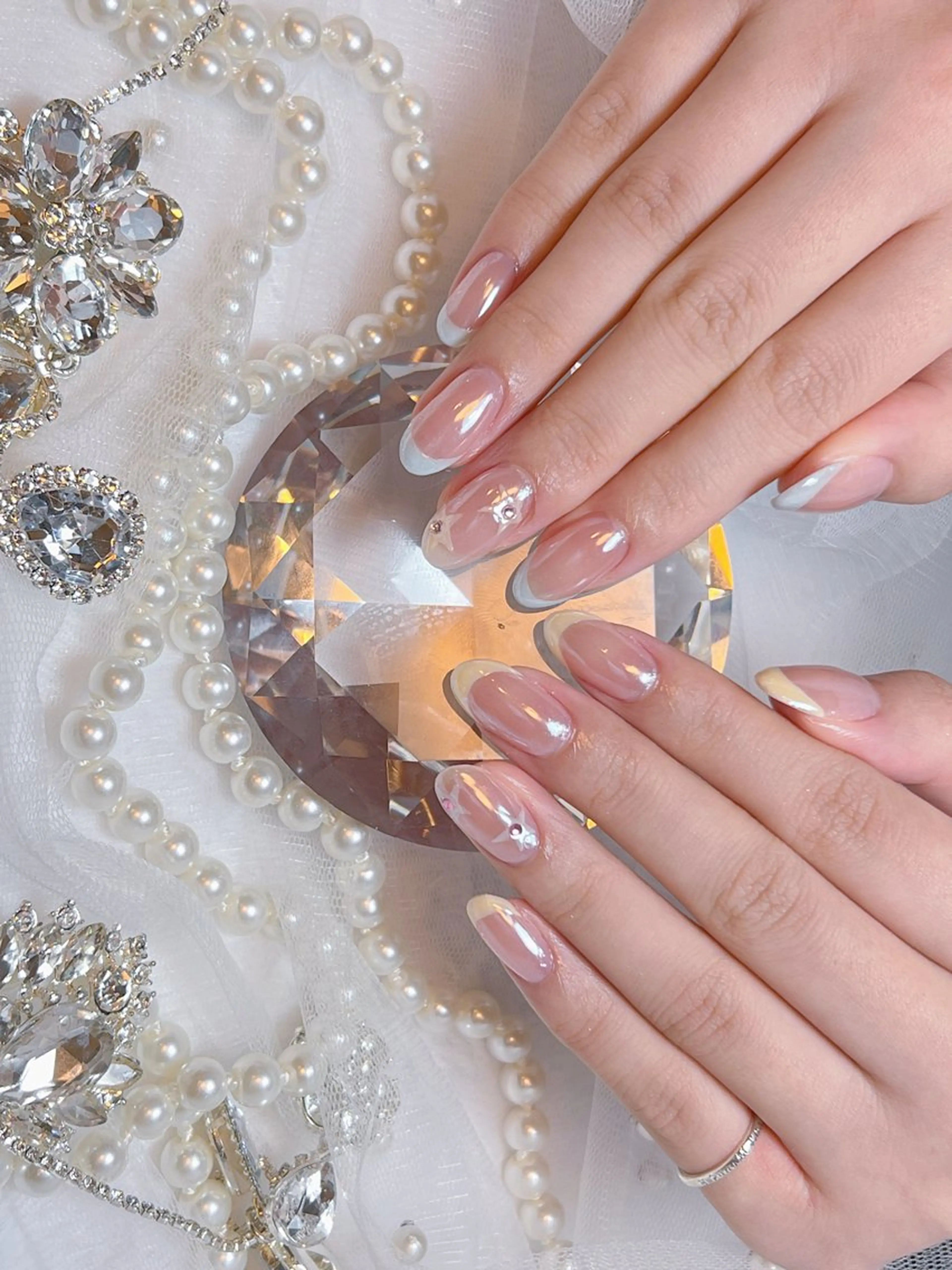 ネイル アートネイル オーロラネイル チークネイル 長さ出し フットネイル Miya _nailのネイルデザイン