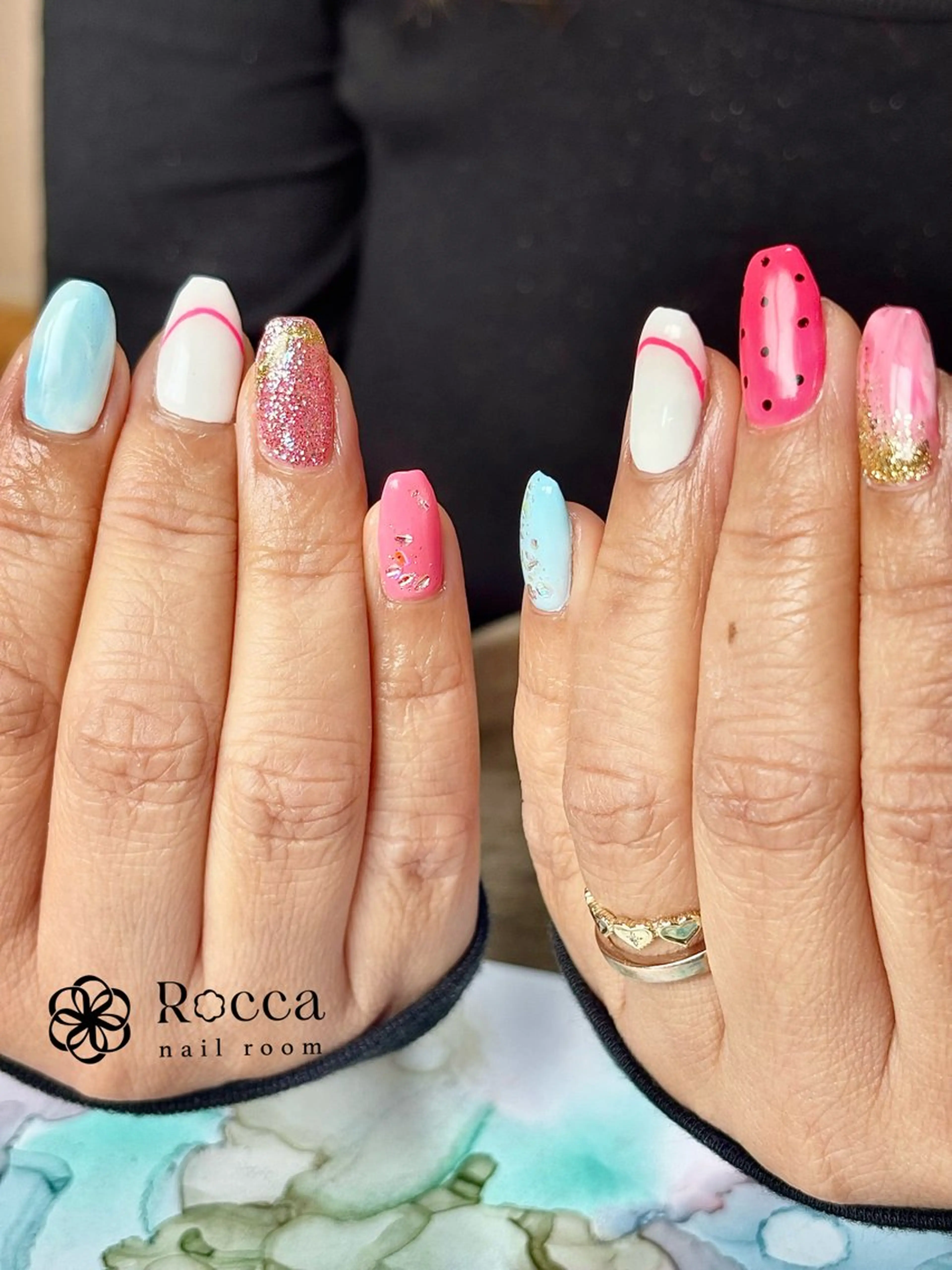 ネイル ブルー ピンク ハンドネイル 茂野 恵のネイルデザイン