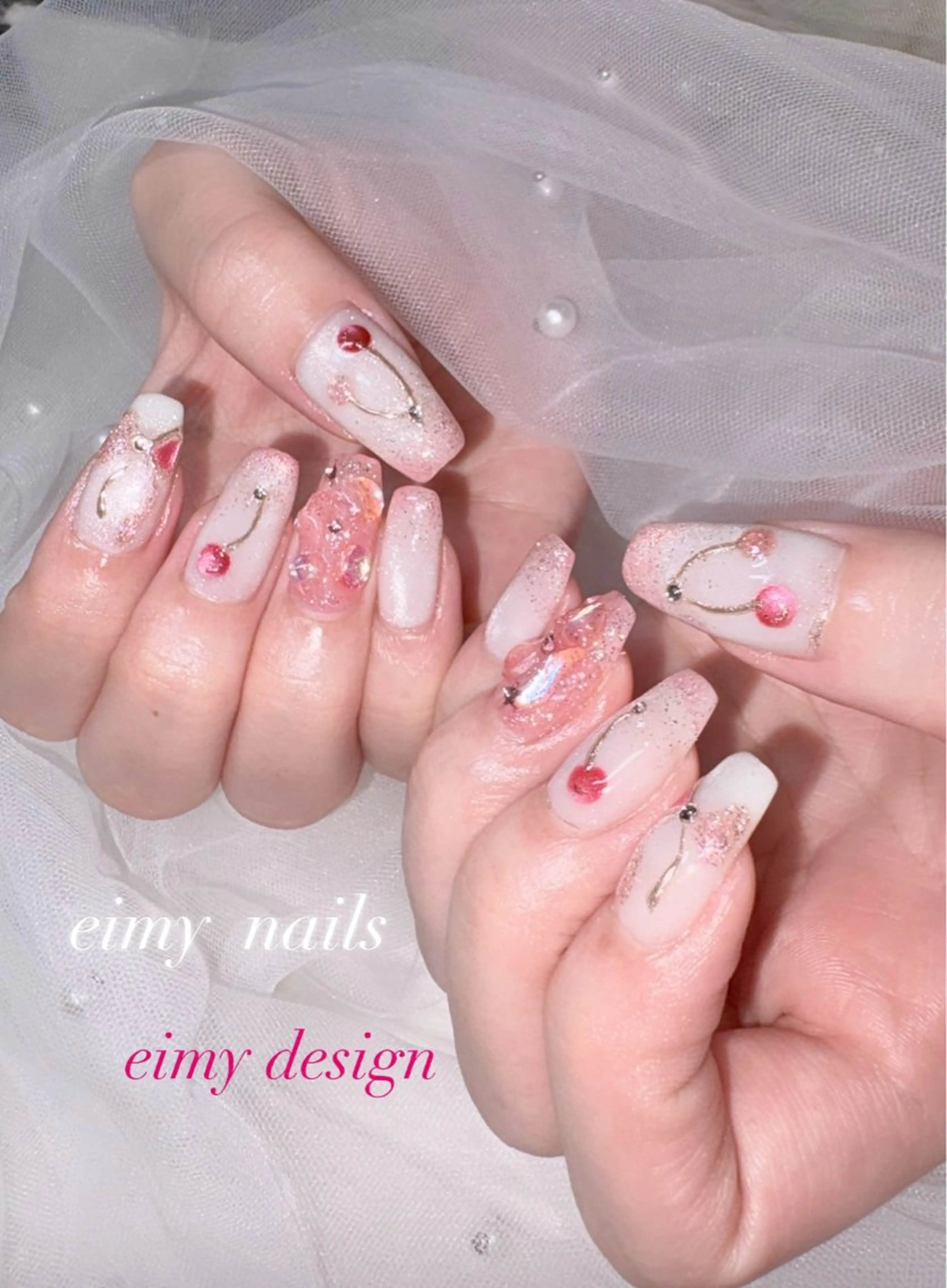 ネイル アートネイル ラメ(グリッター) マグネットネイル ワンカラーネイル リボン ハンドネイル eimy nails♡のネイルデザイン