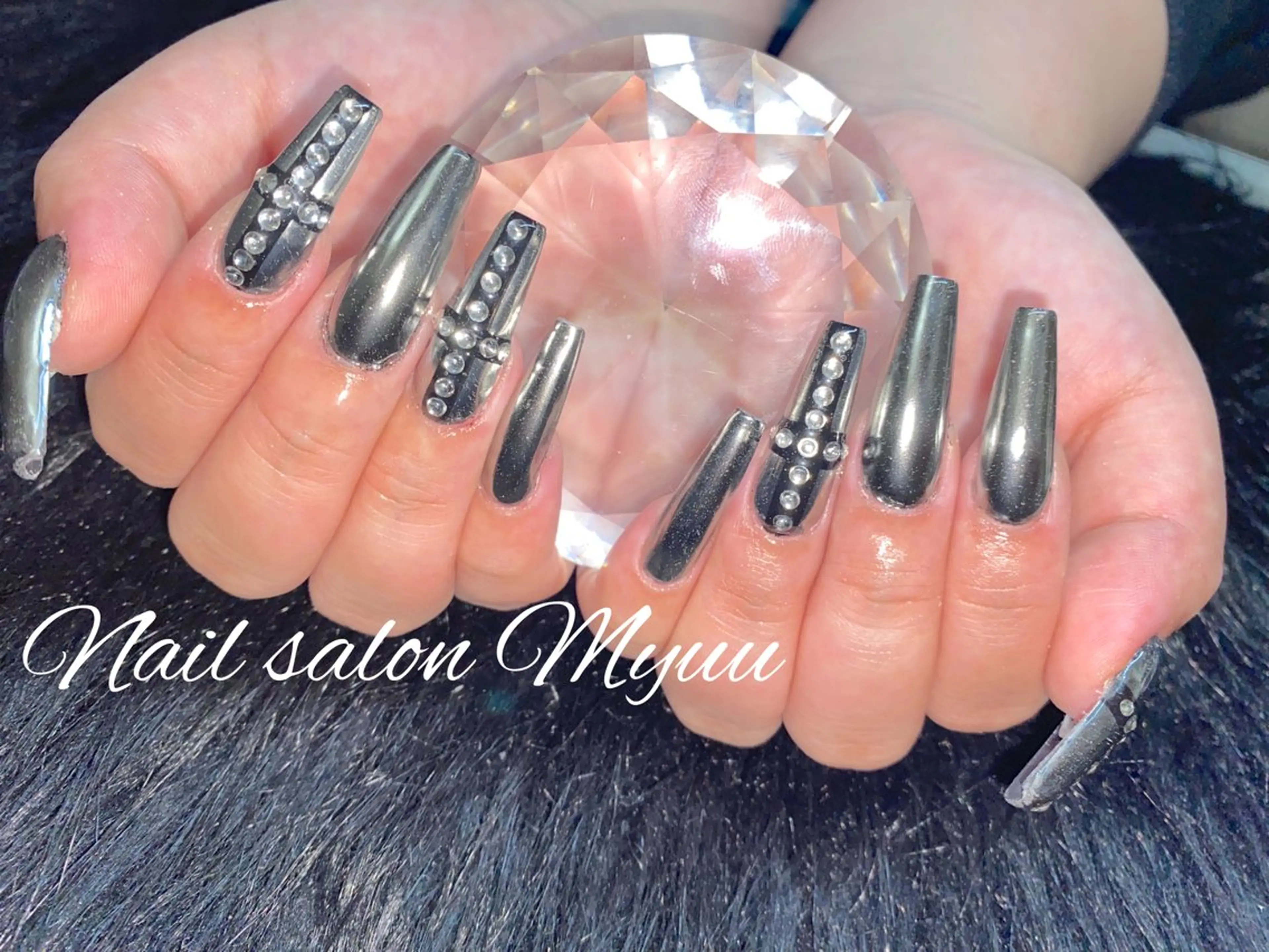 ネイル ロングネイル ミラーネイル 持ち込み スカルプネイル ネイルチップ ハンドネイル Nailsalon Myuu笠原のネイルデザイン