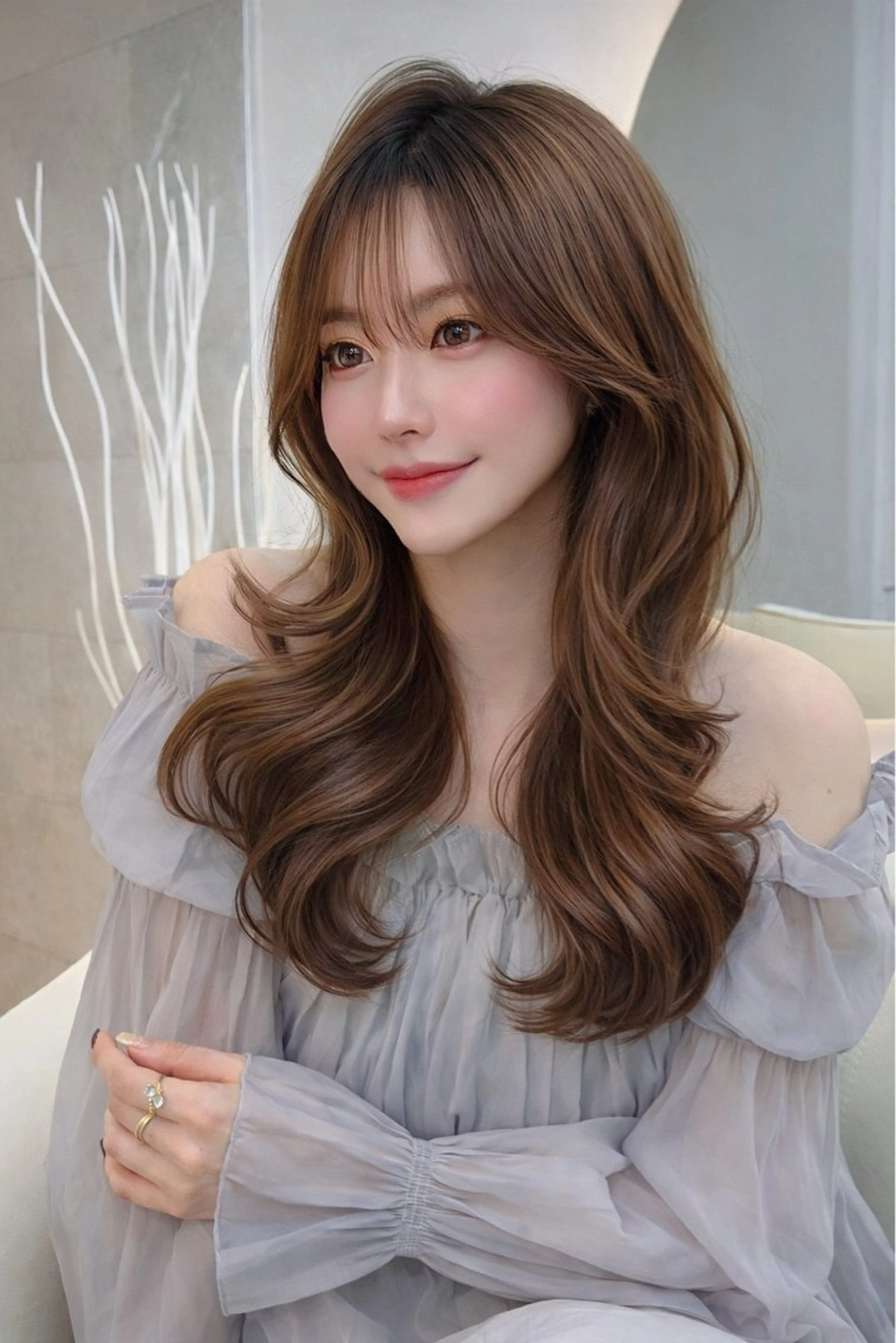 ロング カラー パーマ ヘアアレンジ カット ヘアカラー トリートメント 🤍韓国風レイヤー/ 艶髪🤍鳥越美羽のヘアスタイル