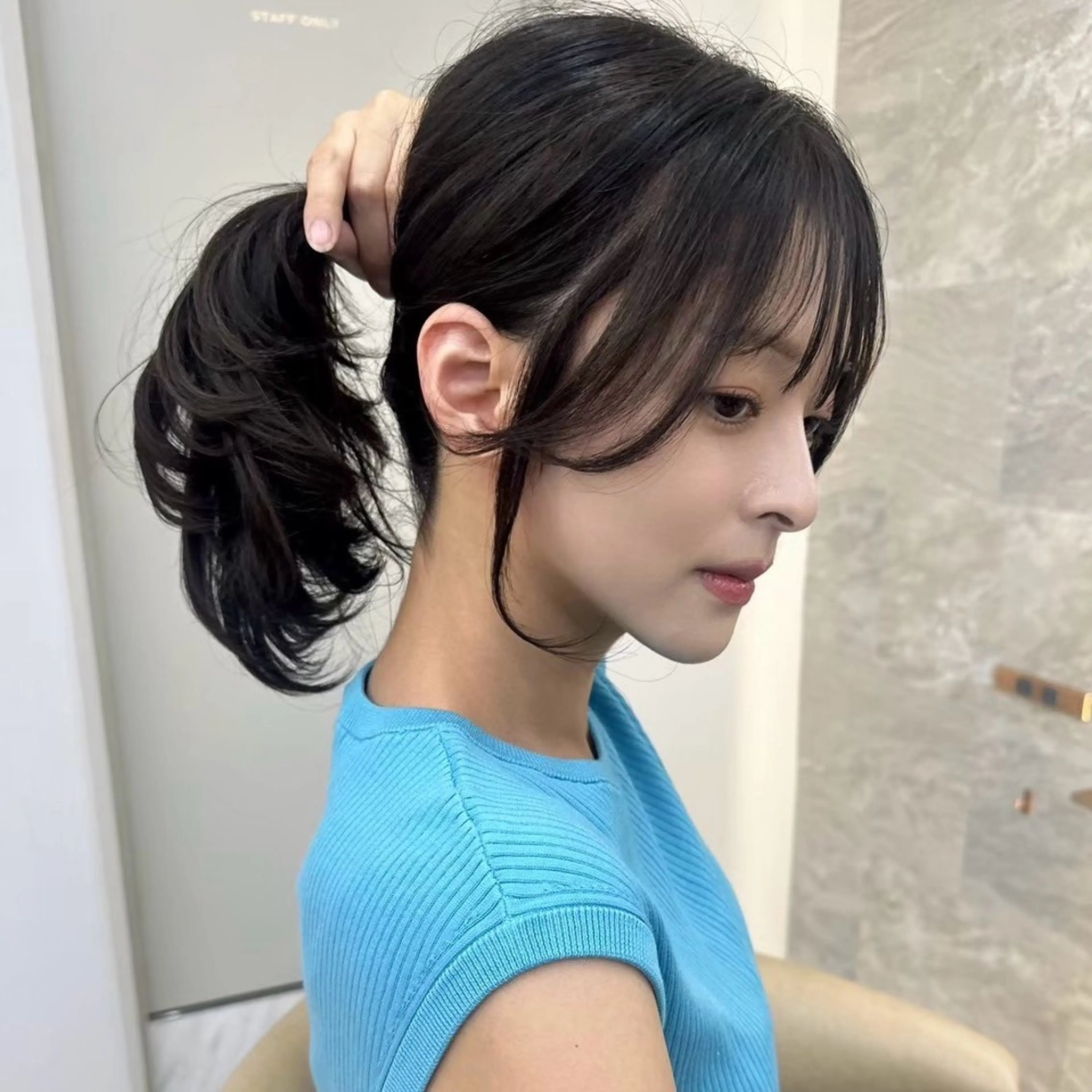 ミディアム カット ヘアカラー トリートメント ヘアセット ボブ｜韓国｜美髪矯正 ｜amika🌙のヘアスタイル