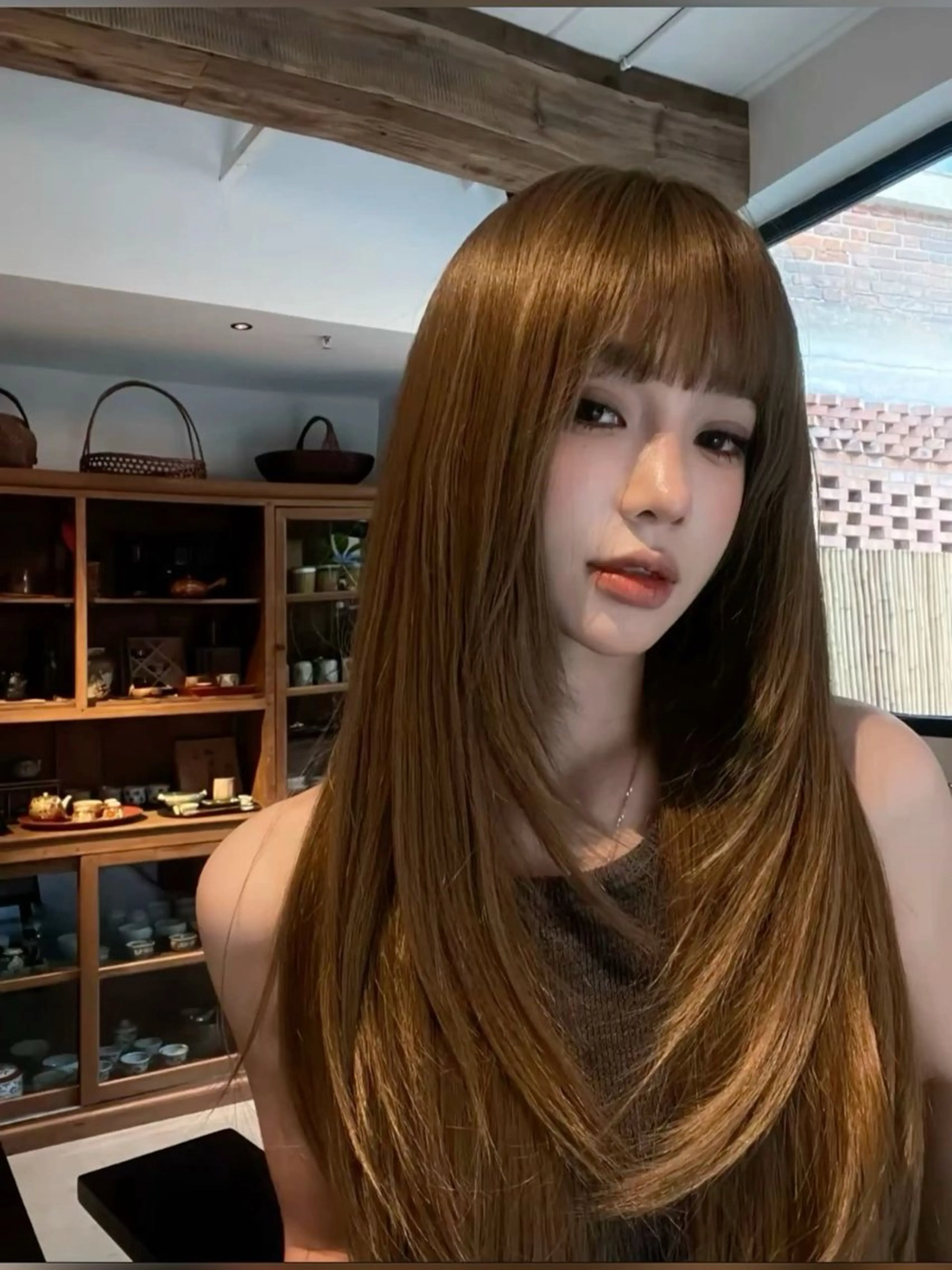 ロング カラー パーマ ヘアアレンジ ベージュカラー ヘアカラー トリートメント ヘッドスパ ヘアセット 💎韓国/ レイヤー カット/ 暖色🫧のヘアスタイル