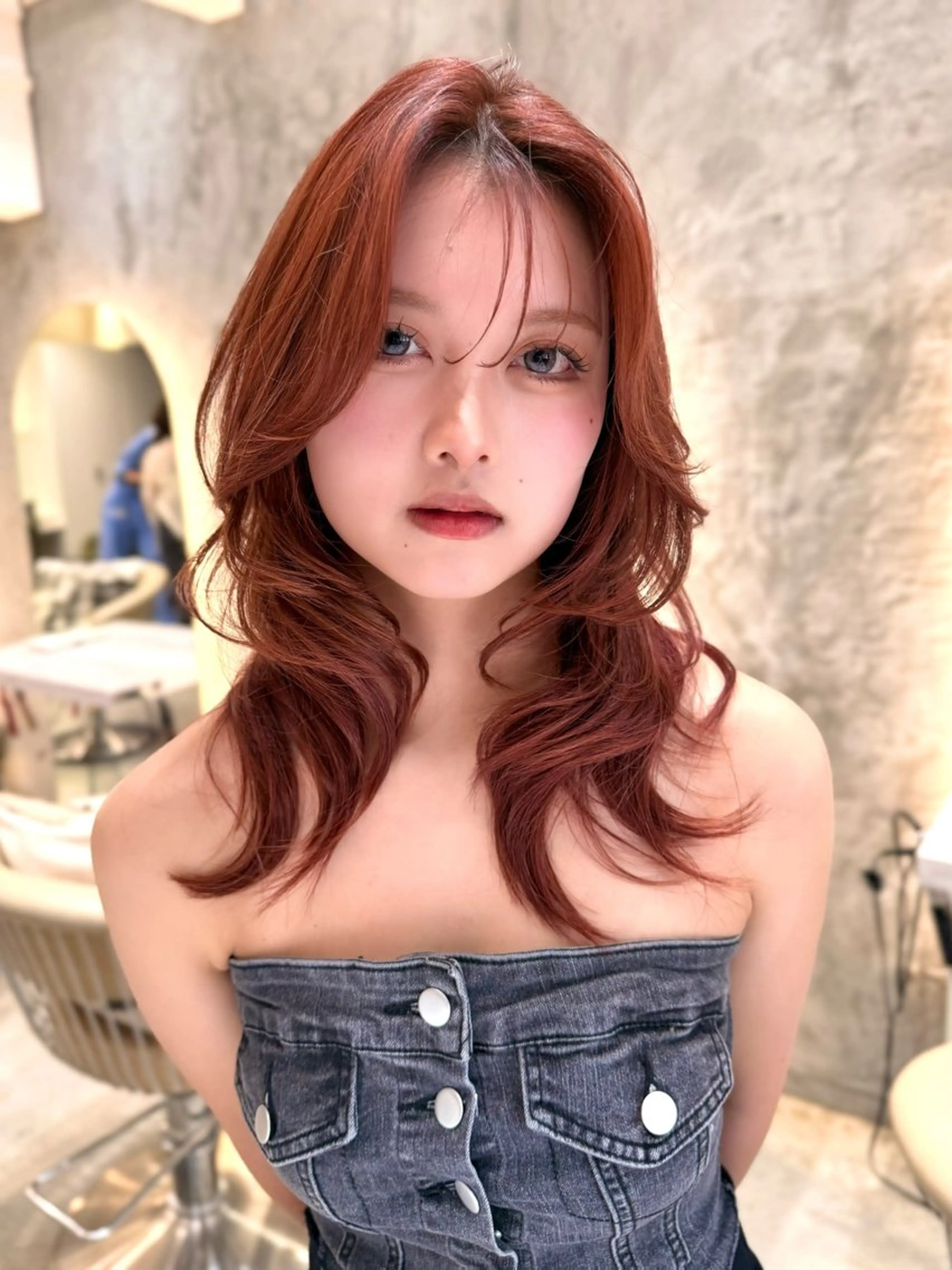 ミディアム カット ヘアカラー トリートメント ✨コテ巻き風パーマ ✨川合佑哉のヘアスタイル