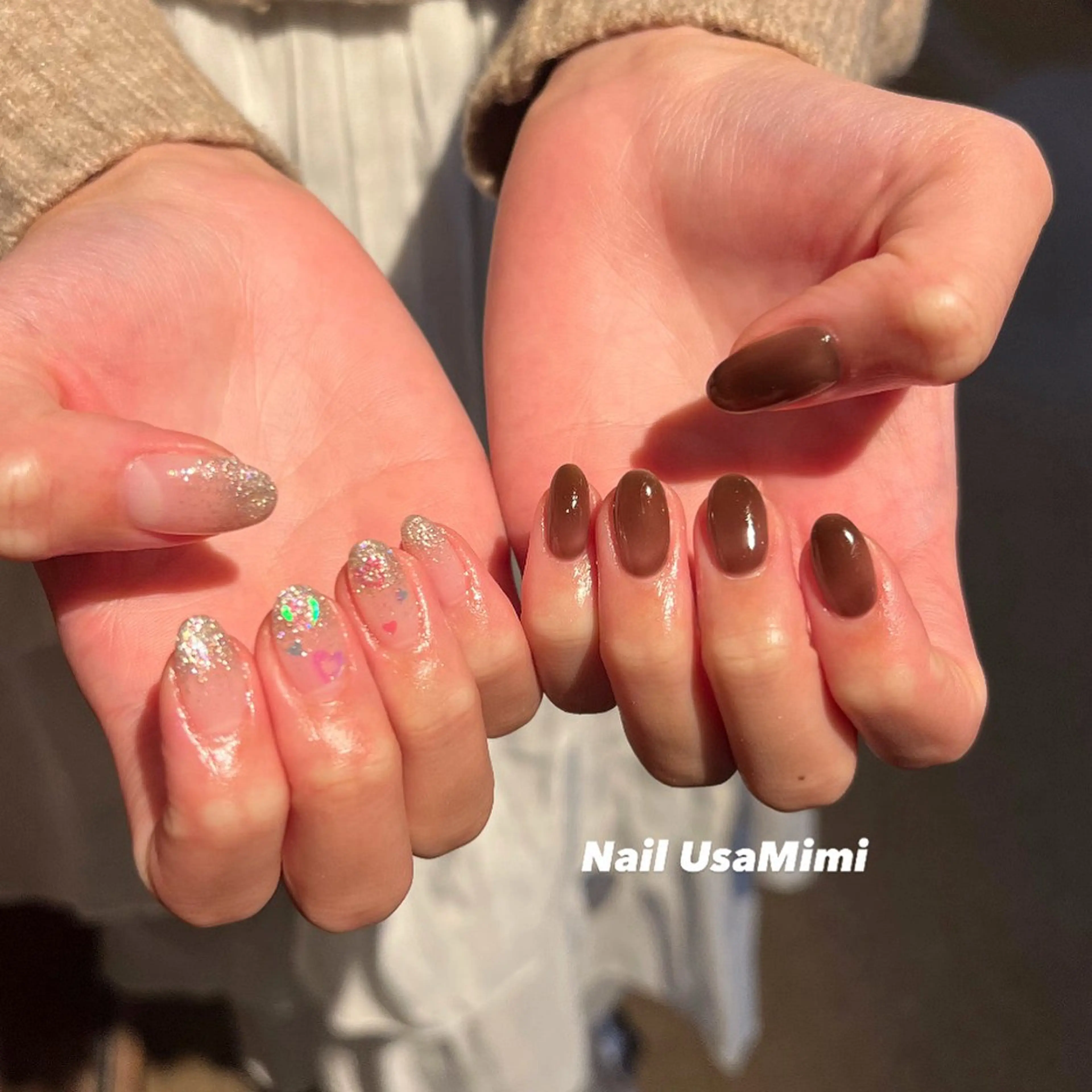 ネイル アートネイル ジェルネイル グラデーション キラキラネイル 韓国ネイル ハンドネイル 本町NailUsa Mimi RIKOのネイルデザイン