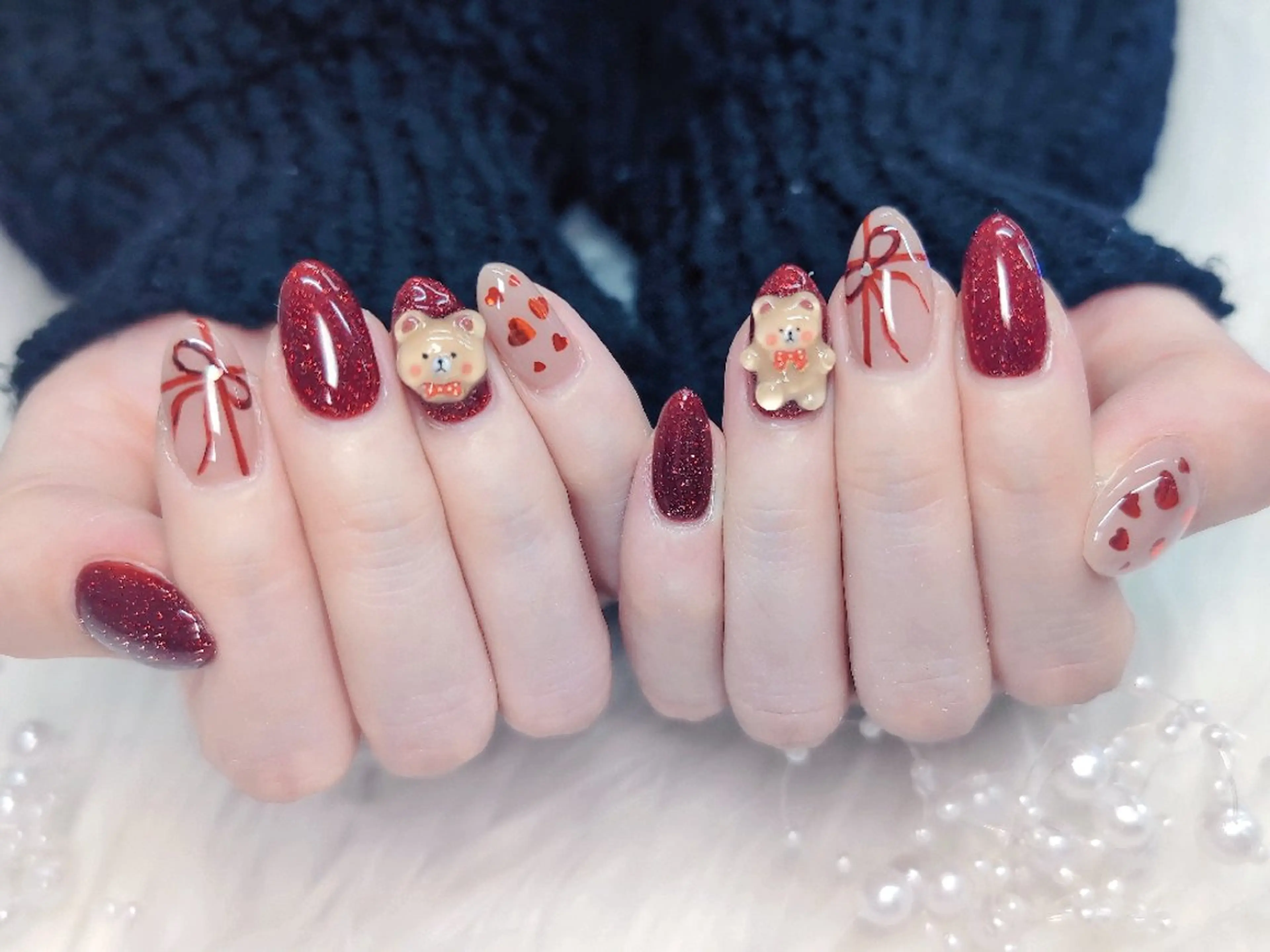 ネイル 長さ出し フラッシュネイル ジェルネイル ハート ホログラムネイル Chouette Nailのネイルデザイン