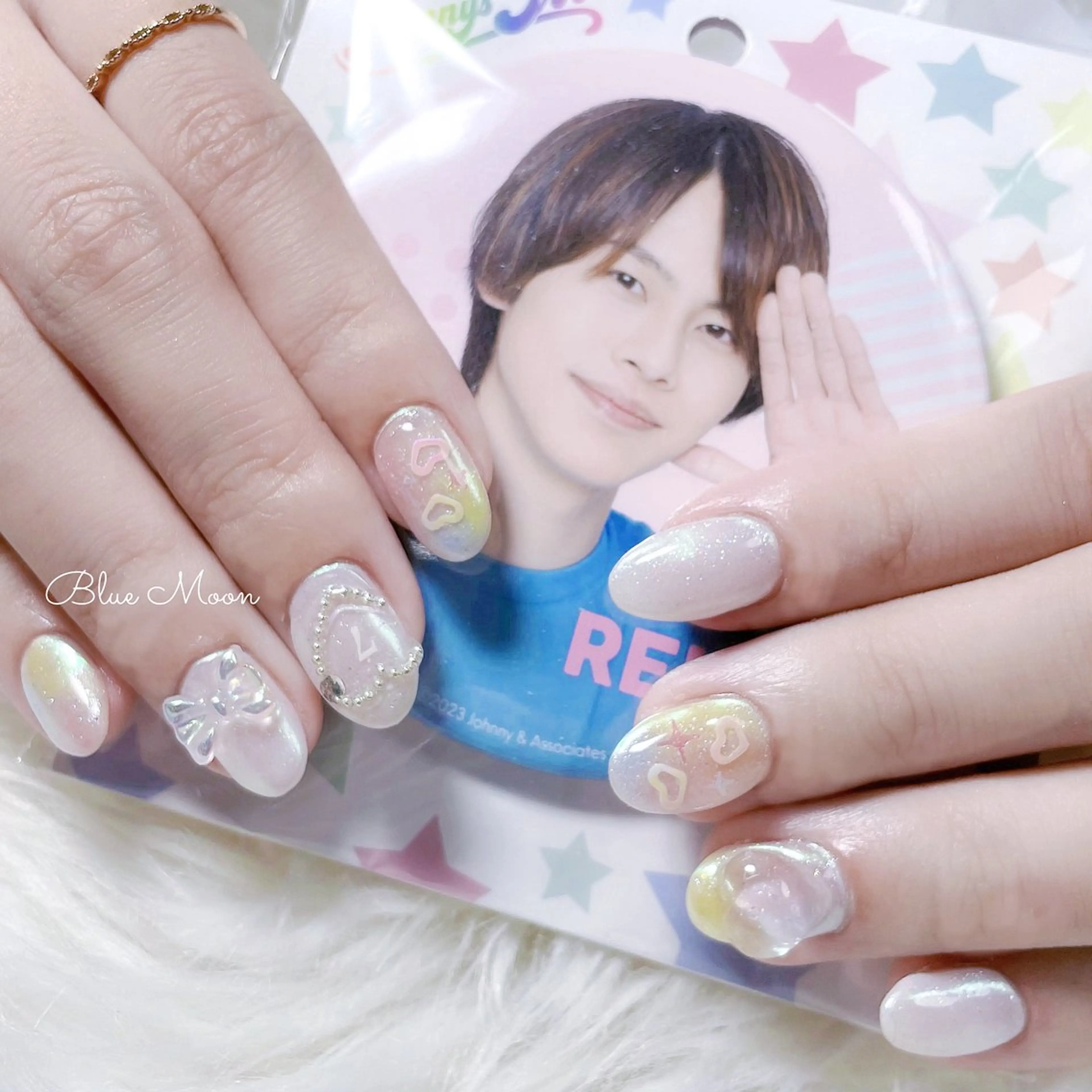 ネイル ハート ミラーネイル リボン ハンドネイル フットネイル ハンドケア nail salon Blue Moonのネイルデザイン