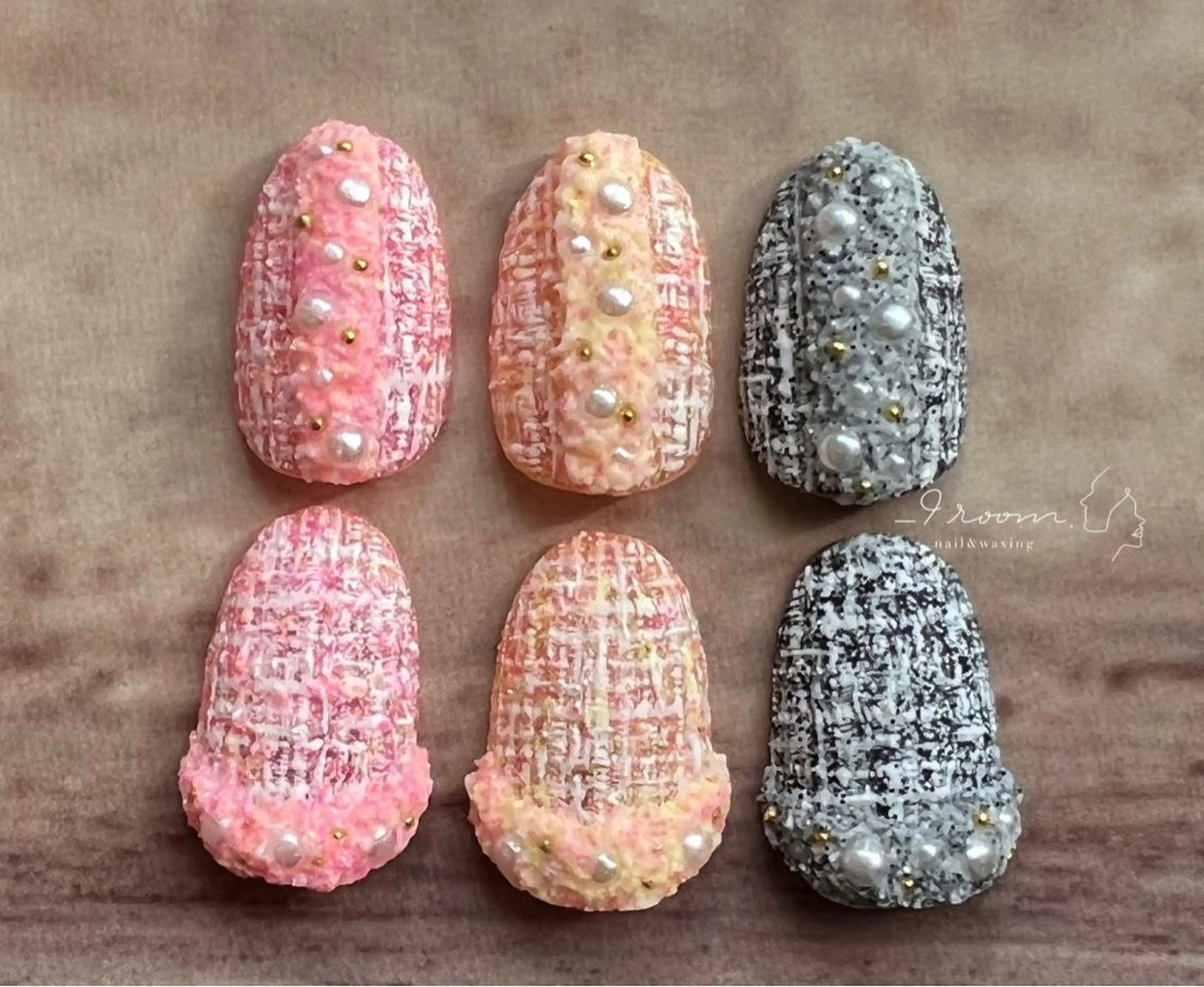 ネイル 春ネイル ツイードネイル _9 room. Yoshimiのネイルデザイン