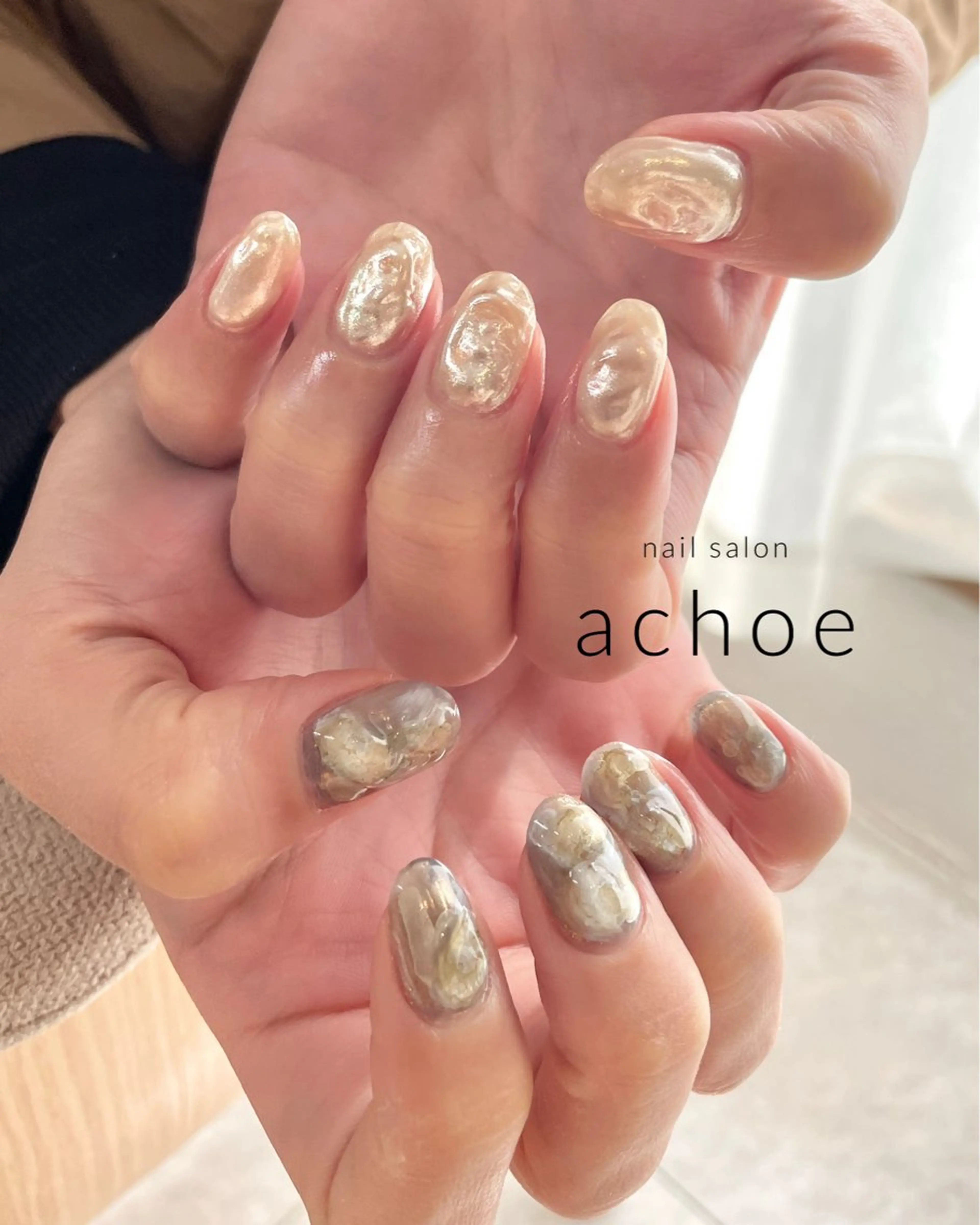 ネイル ニュアンスネイル ぷっくりネイル ハンドネイル "achoe" コエ HARUNAのネイルデザイン