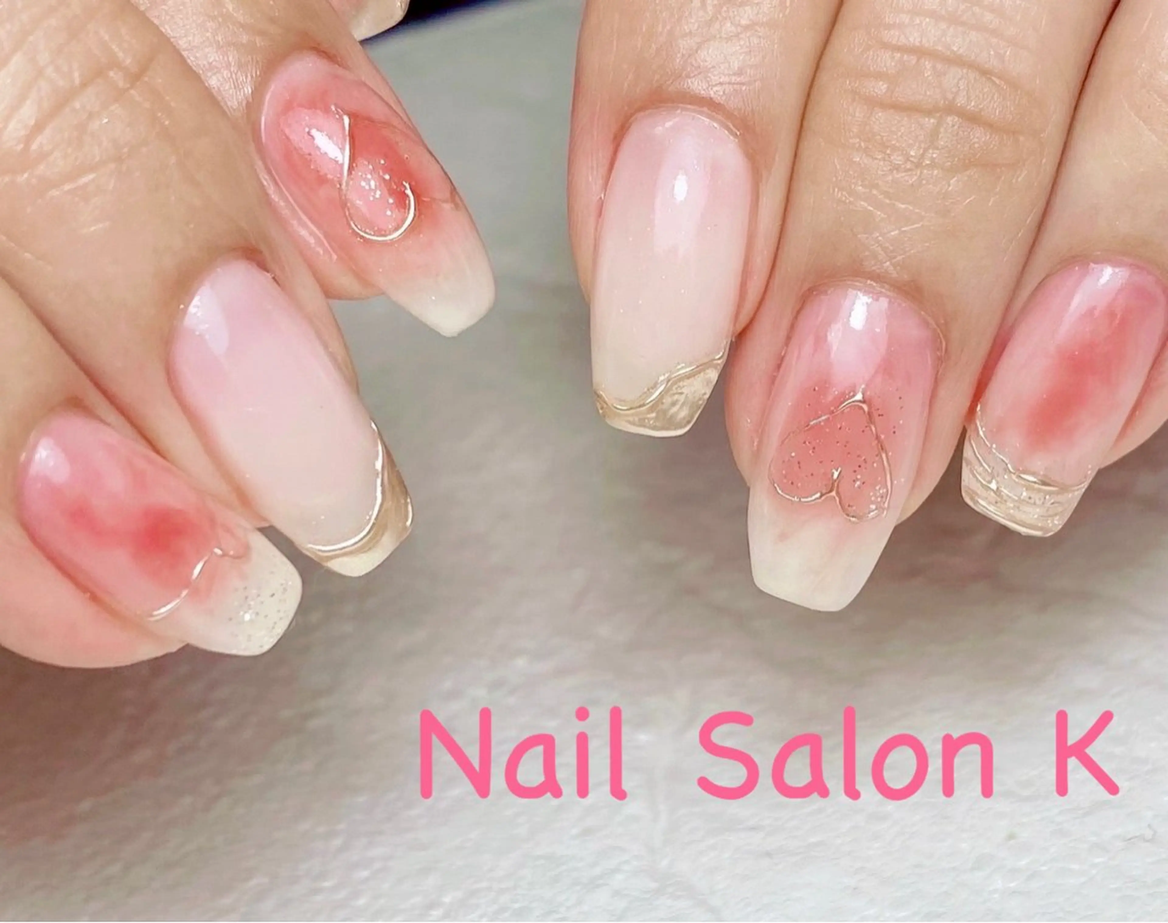 ネイル チークネイル フレンチネイル ハート ミラーネイル 持ち込み ハンドネイル Nail Salon K 🧸美爪育成のネイルデザイン