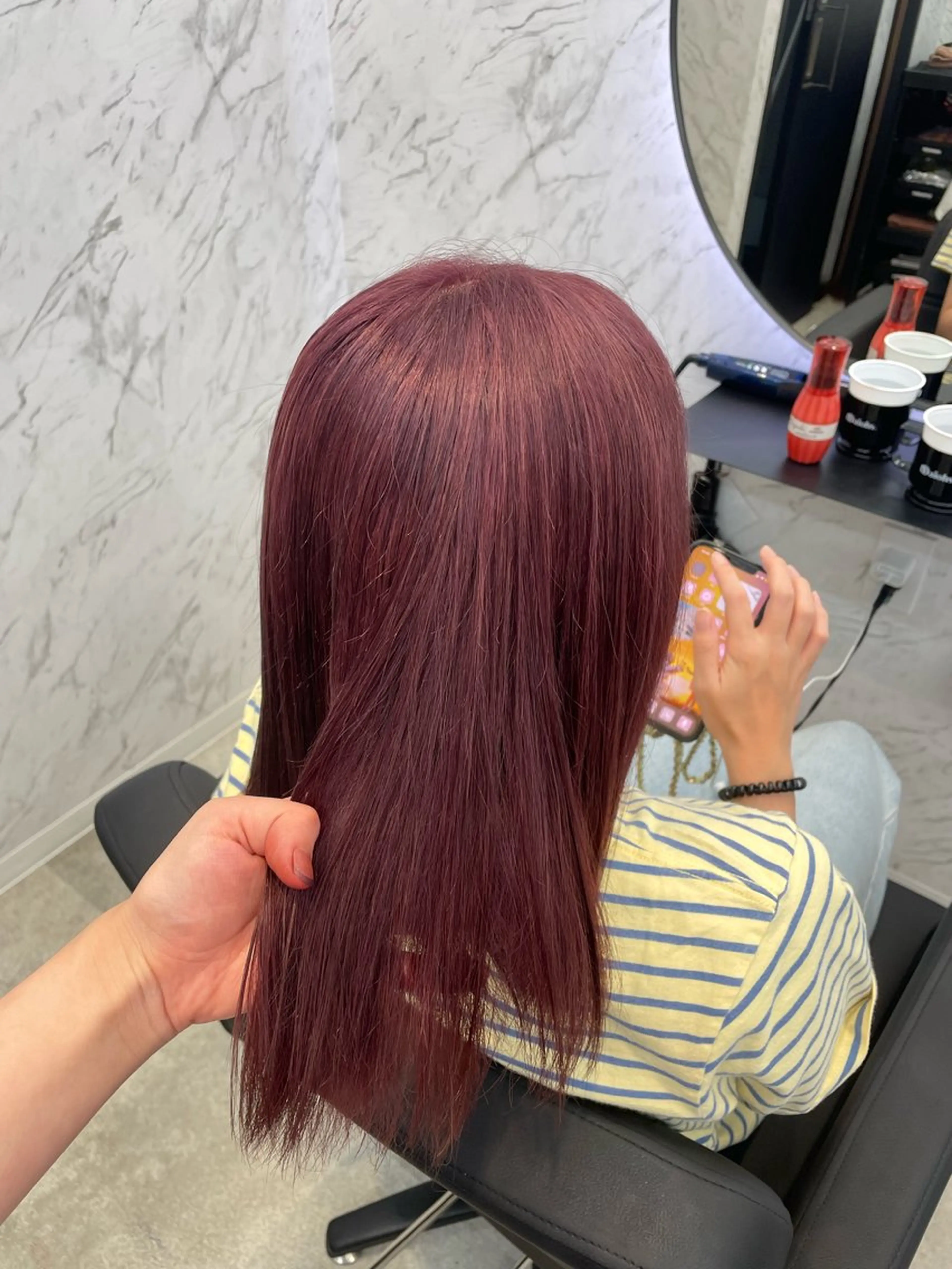 ロング カラー カシス ピンクカラー 韓国ヘア🎀 /♡𝓝𝓸𝓪♡のヘアスタイル