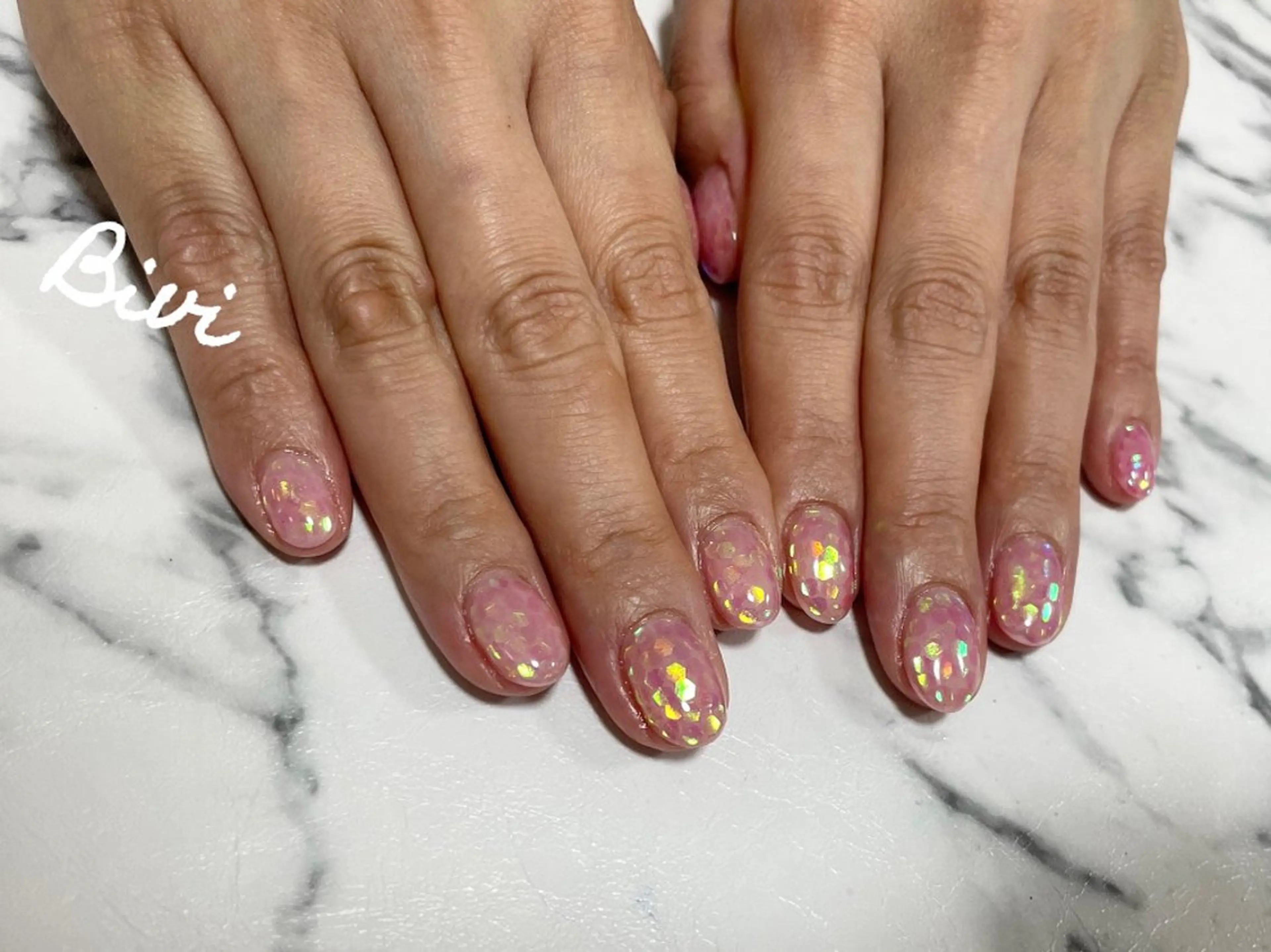 ネイル アートネイル フラッシュネイル ラメ(グリッター) シルバー スクエアネイル ♡Bivi♡自爪に 優しいネイルサロンのネイルデザイン