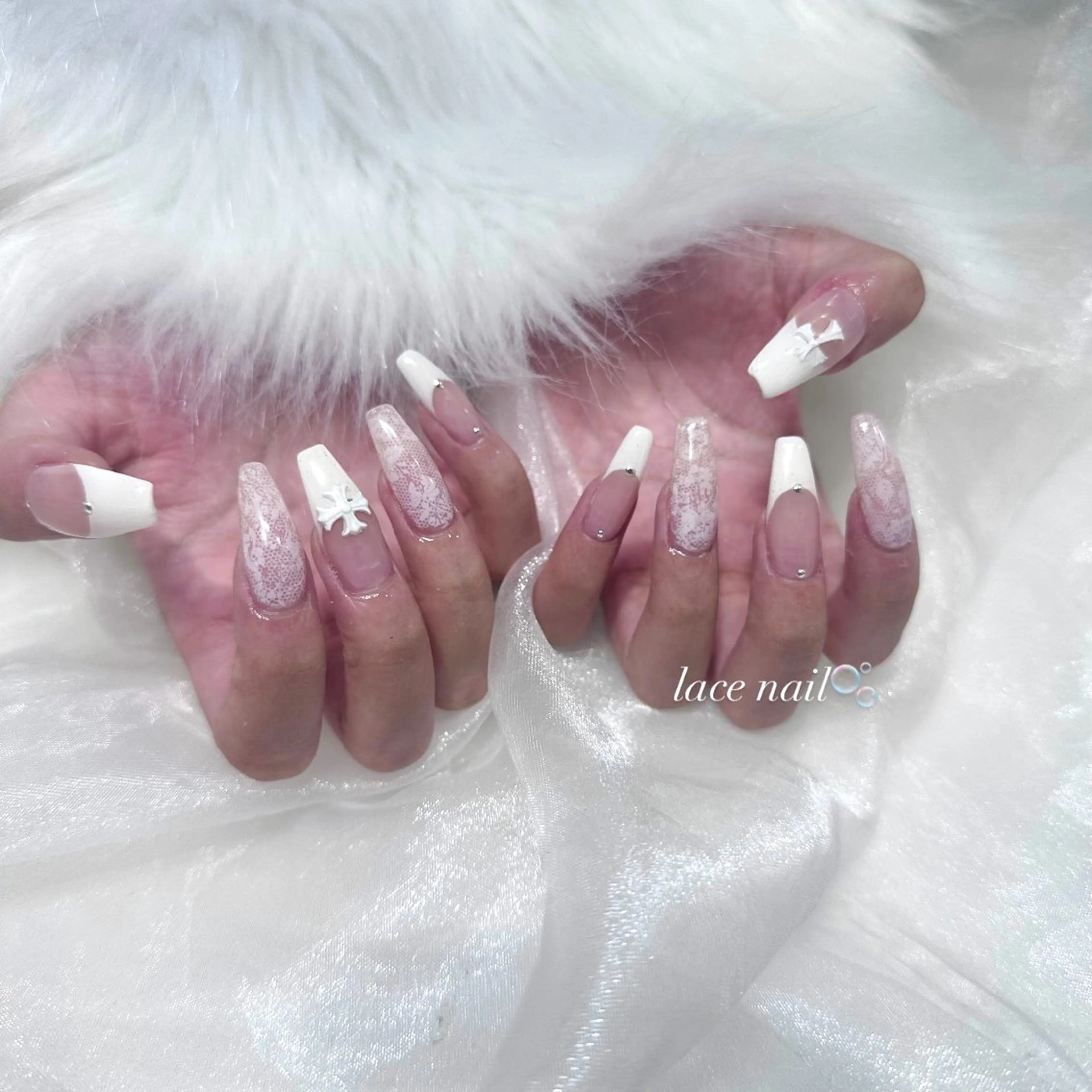 ネイル フレンチネイル レース ワンホンネイル ブライダルネイル ume hairsalon所属・nono/ 熊取ﾈｲﾙｻﾛﾝのネイルデザイン