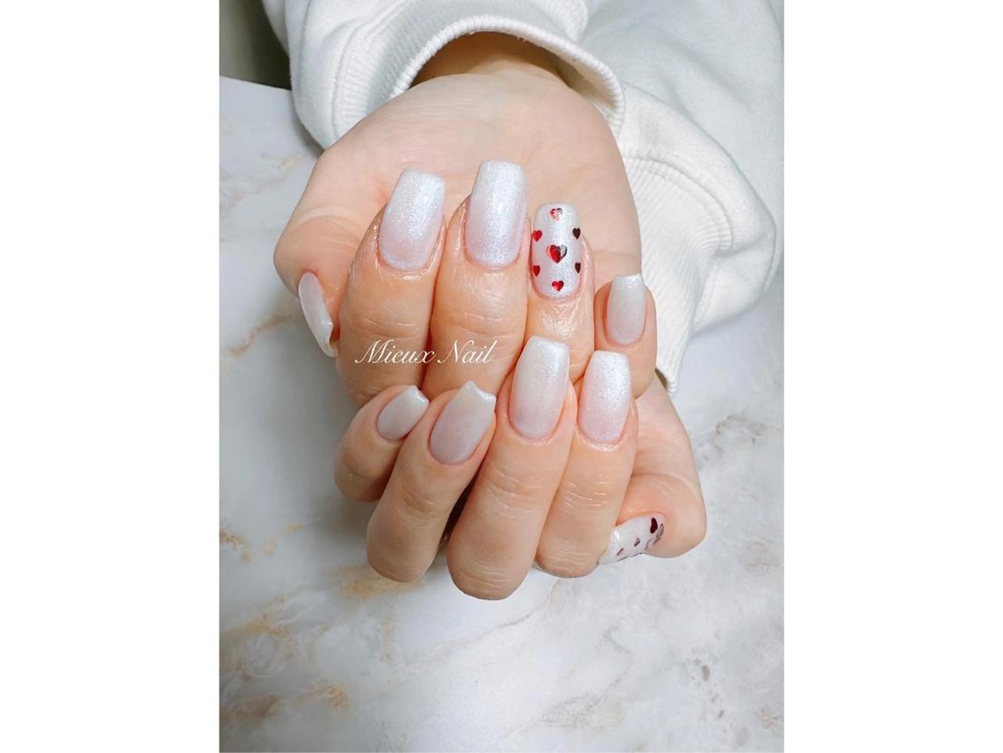 ネイル ブルー ハート オフィスネイル ワンカラーネイル 春ネイル ハンドネイル 市川 麻衣子のネイルデザイン